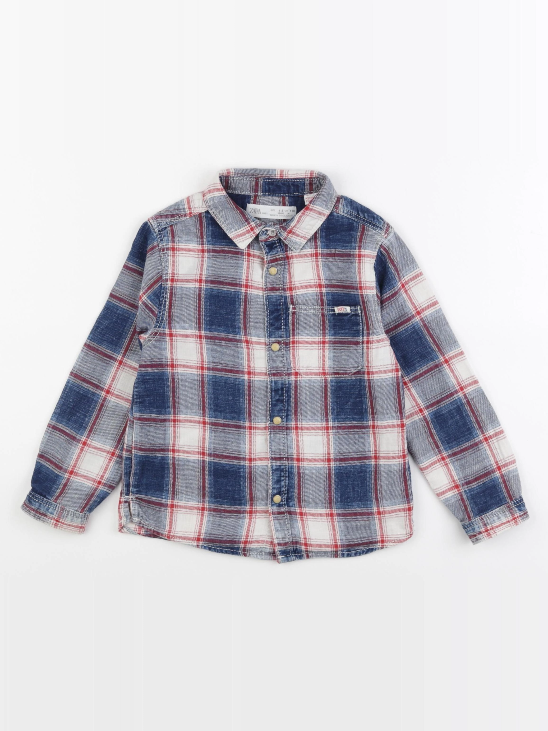 Zara - chemise bleu, rouge - 4/5 ans