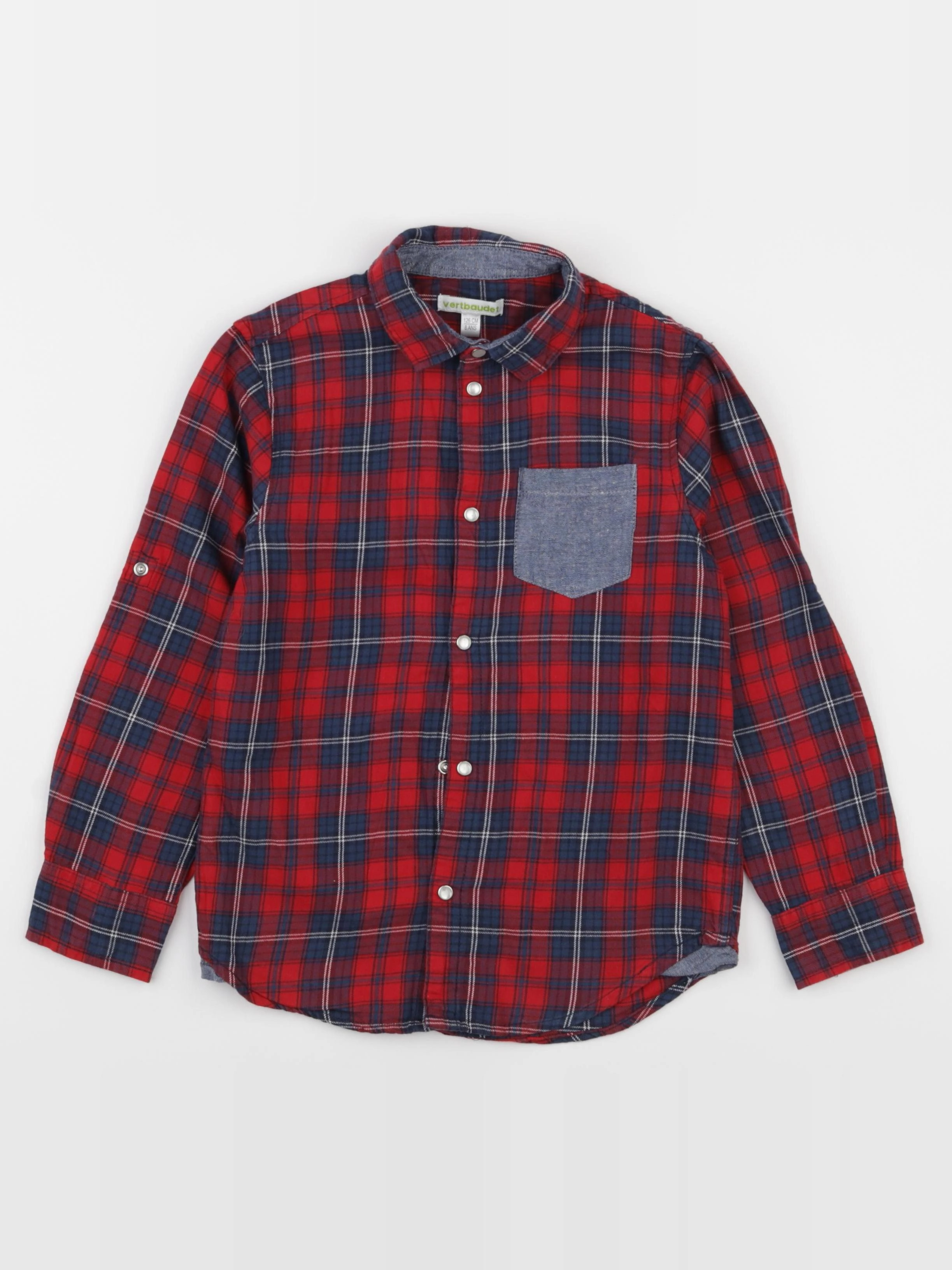 Vertbaudet - chemise bleu, rouge - 8 ans