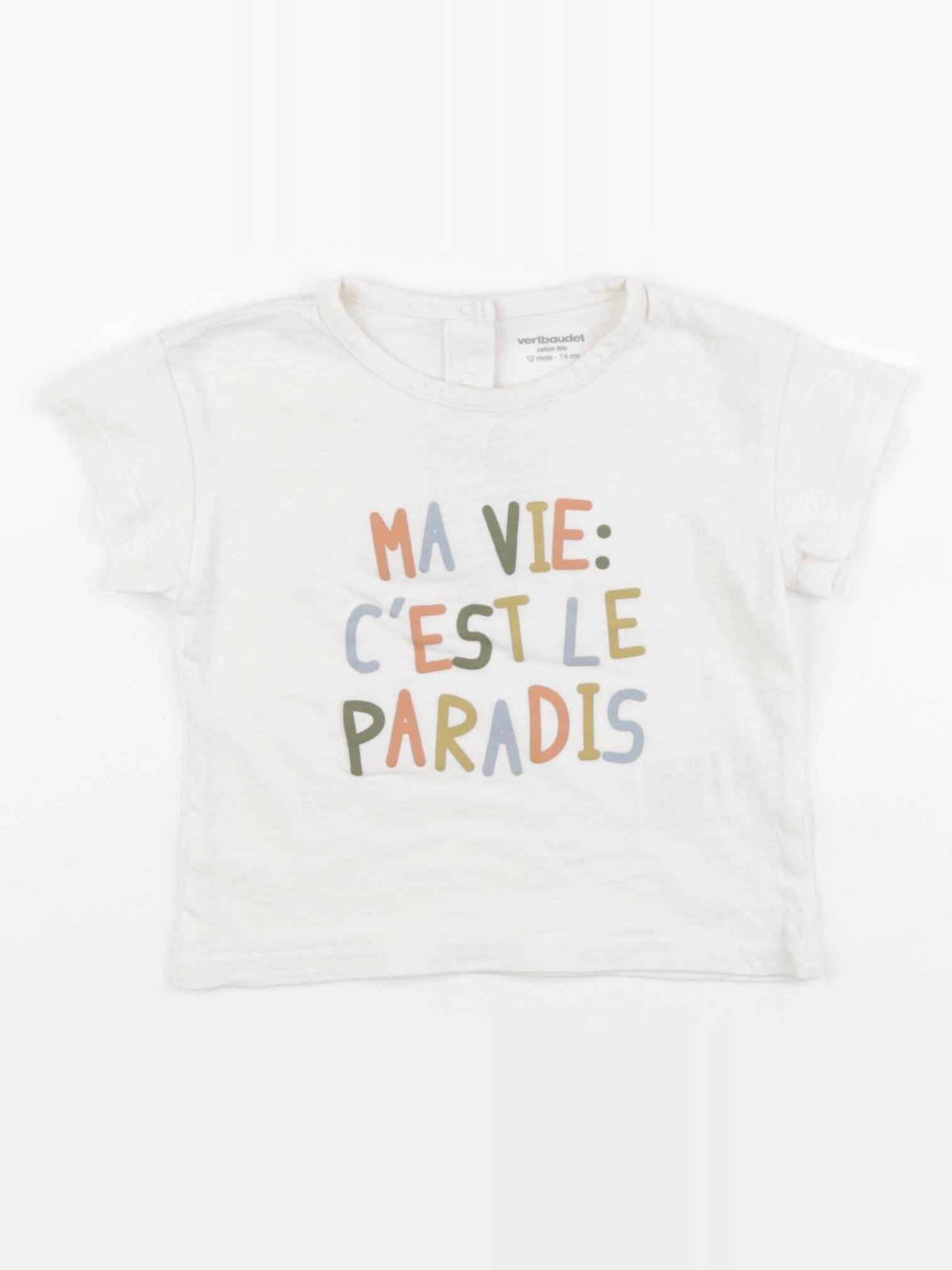 Vertbaudet - tee-shirt beige - 12 mois