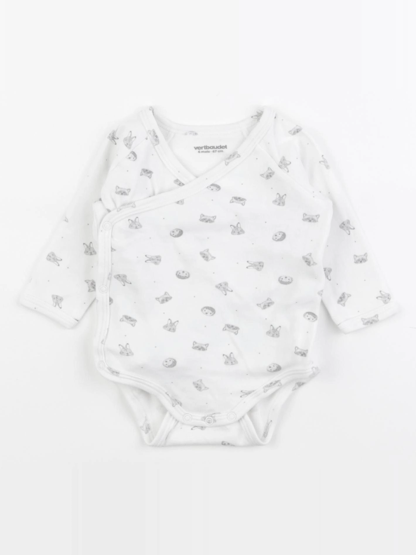 Vertbaudet - body blanc, gris - 6 mois