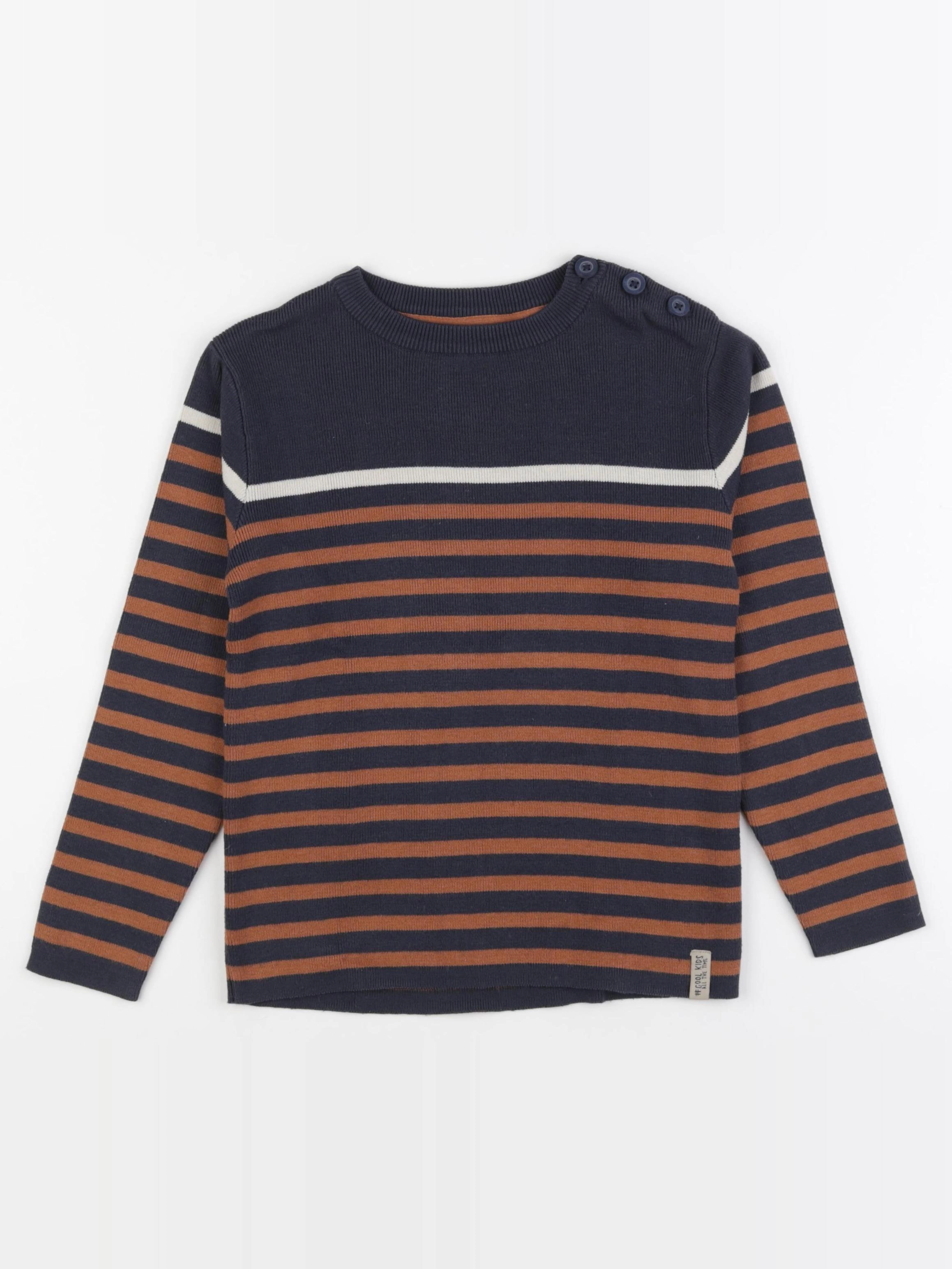 Vertbaudet - pull bleu, marron - 8 ans