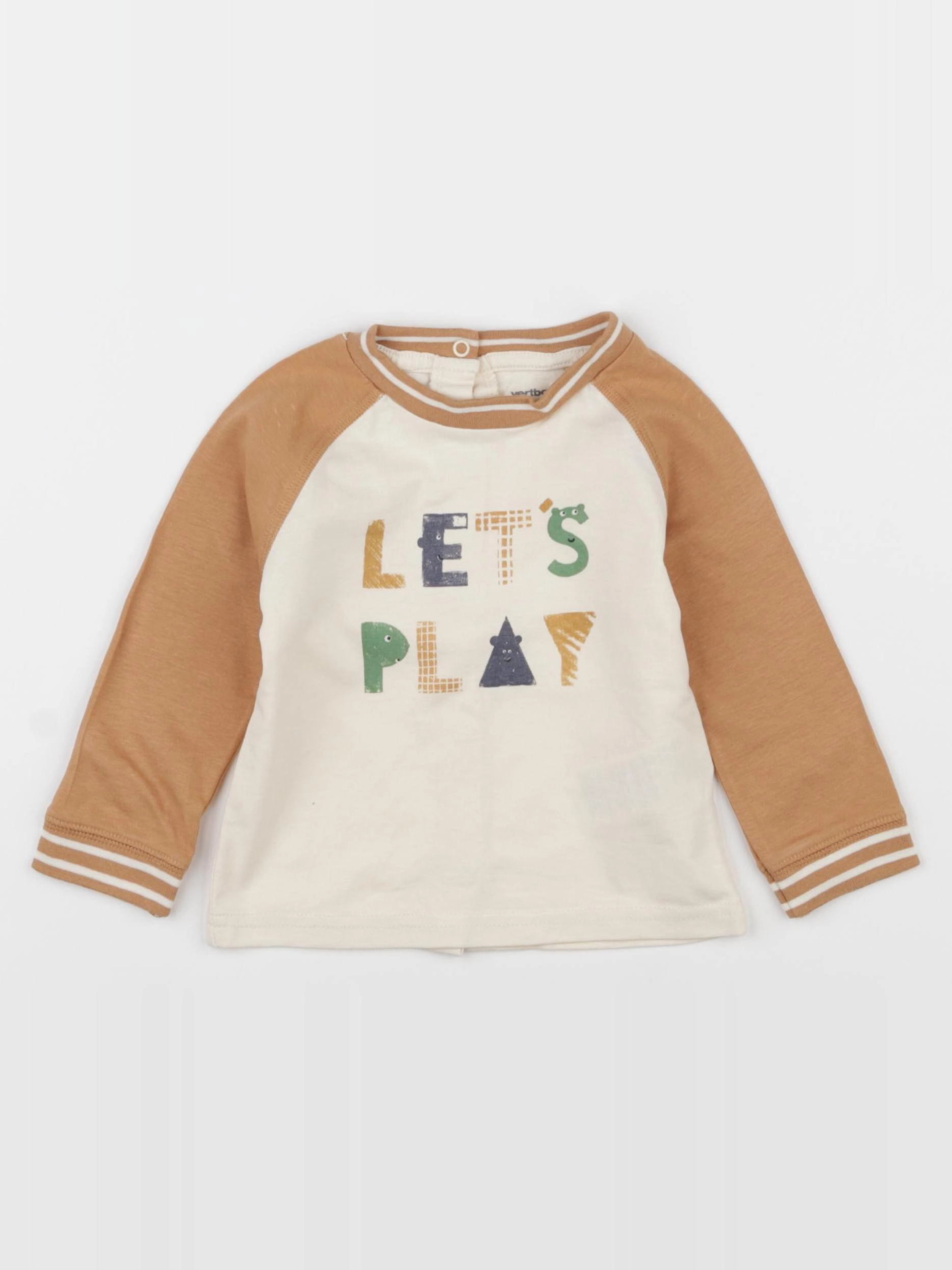 Vertbaudet - tee-shirt beige, marron - 9 mois