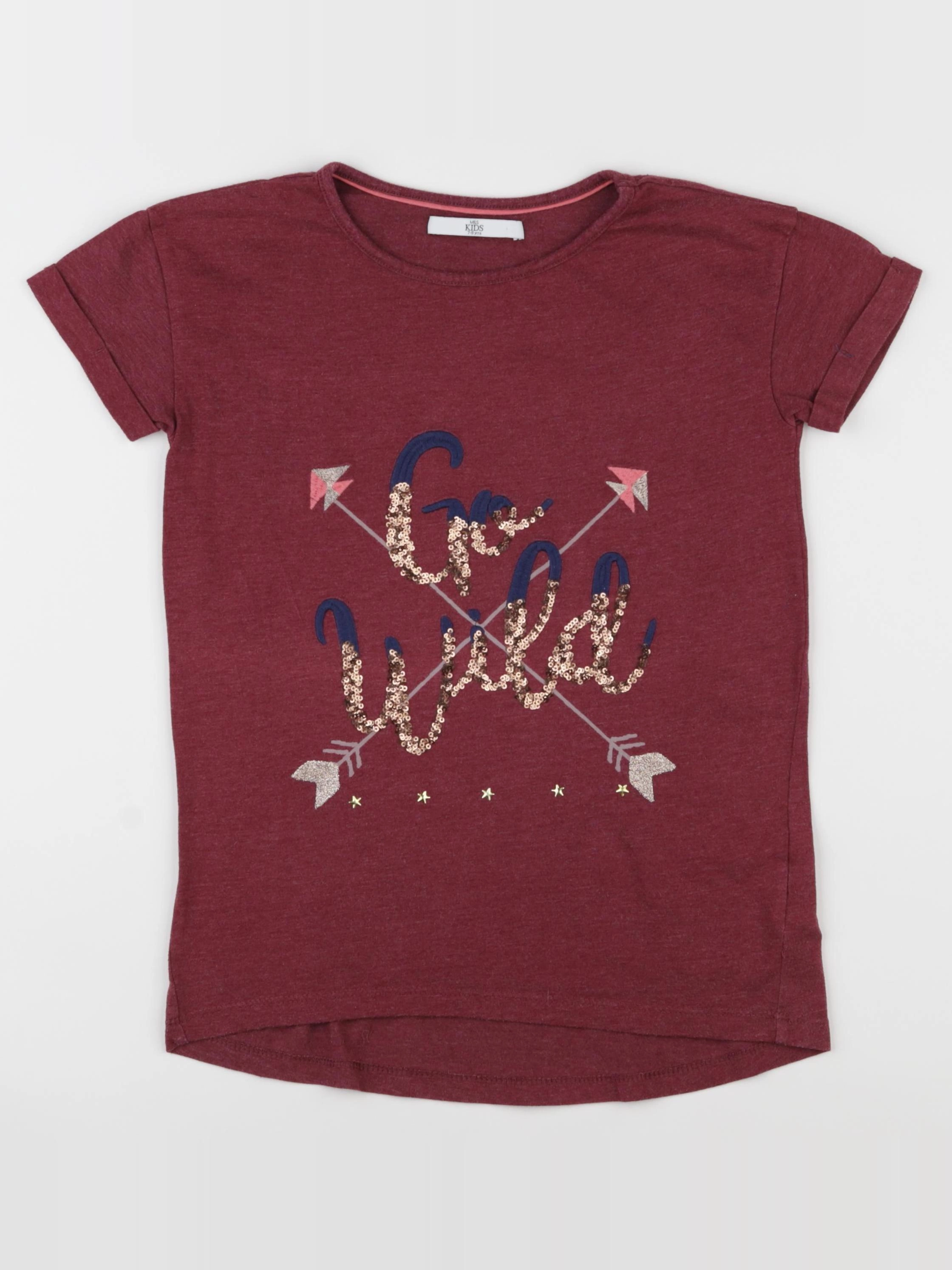 Marks & Spencer  - tee-shirt rose, bronze - 7/8 ans