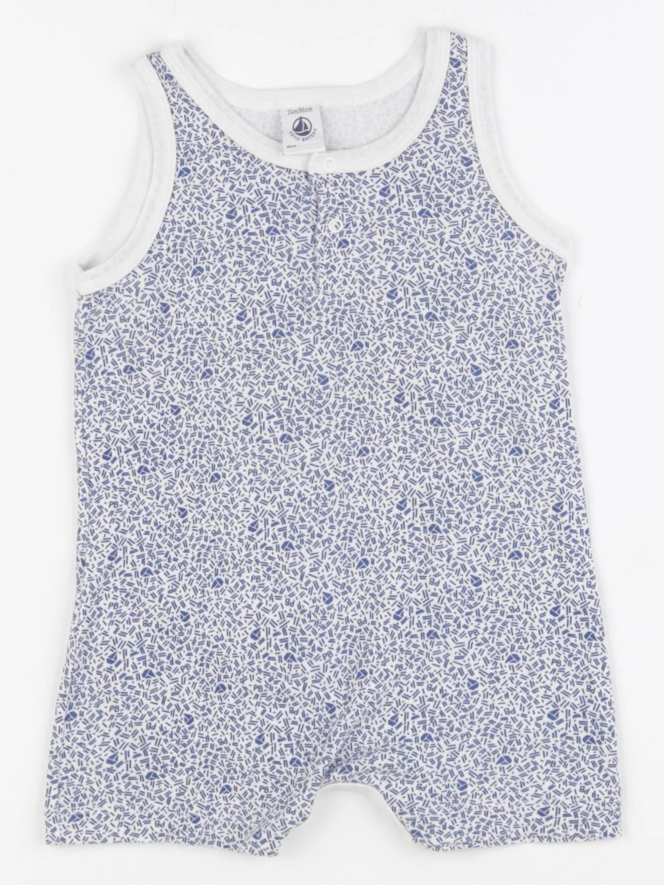 Petit Bateau - pyjama coton bleu, blanc - 24 mois