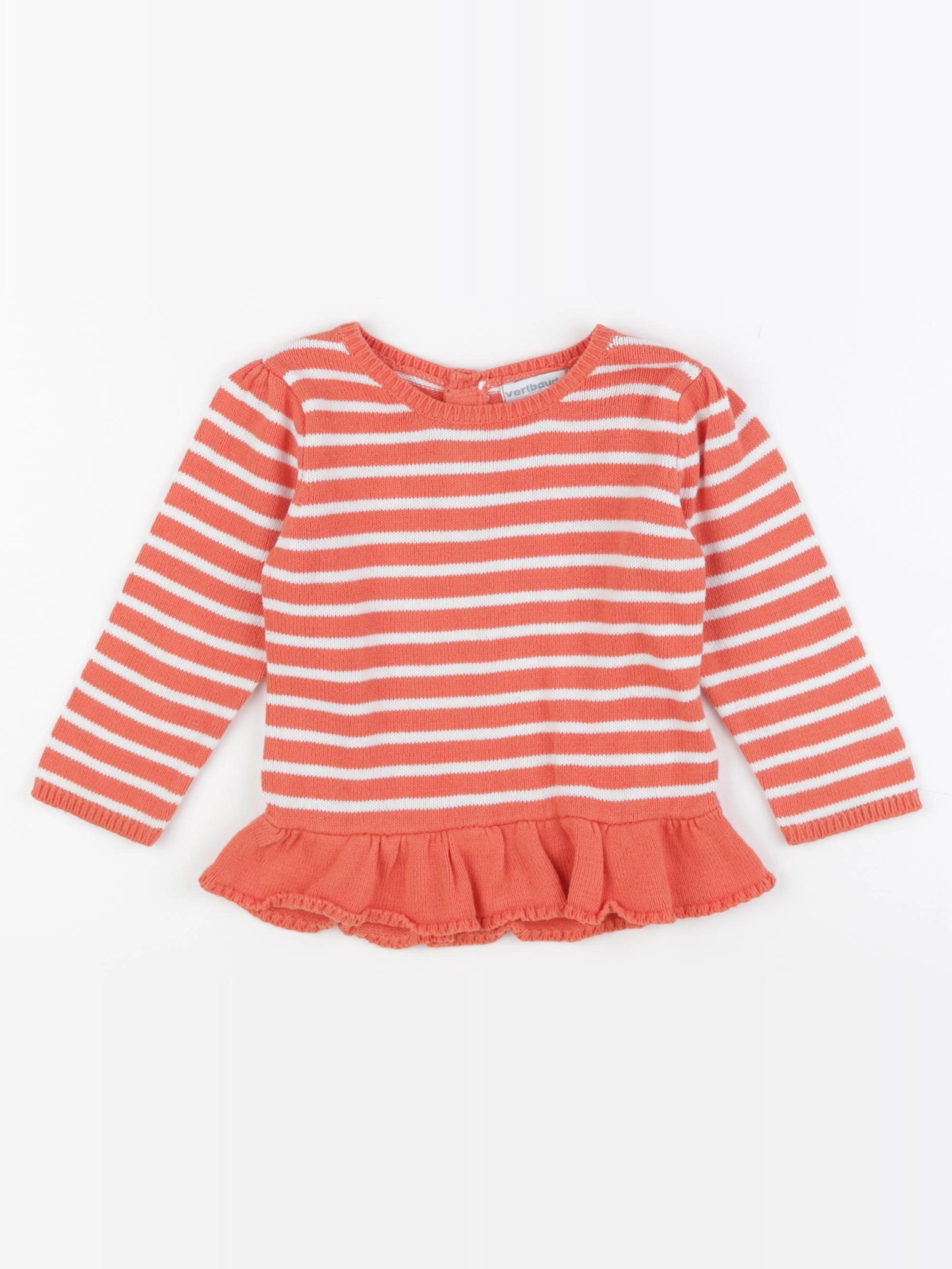 Vertbaudet - pull orange, blanc - 18 mois