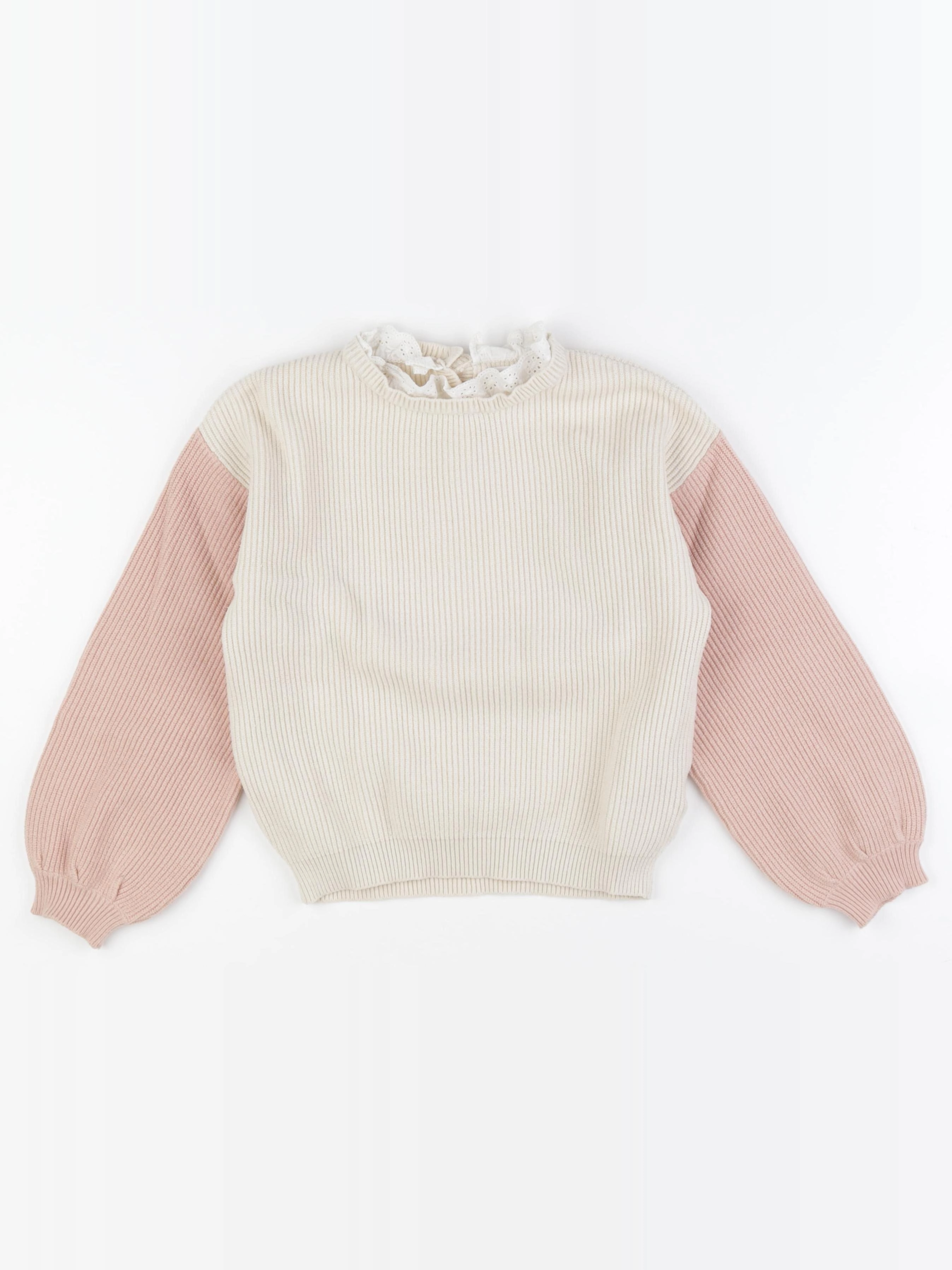 Vertbaudet - pull beige, rose - 8 ans