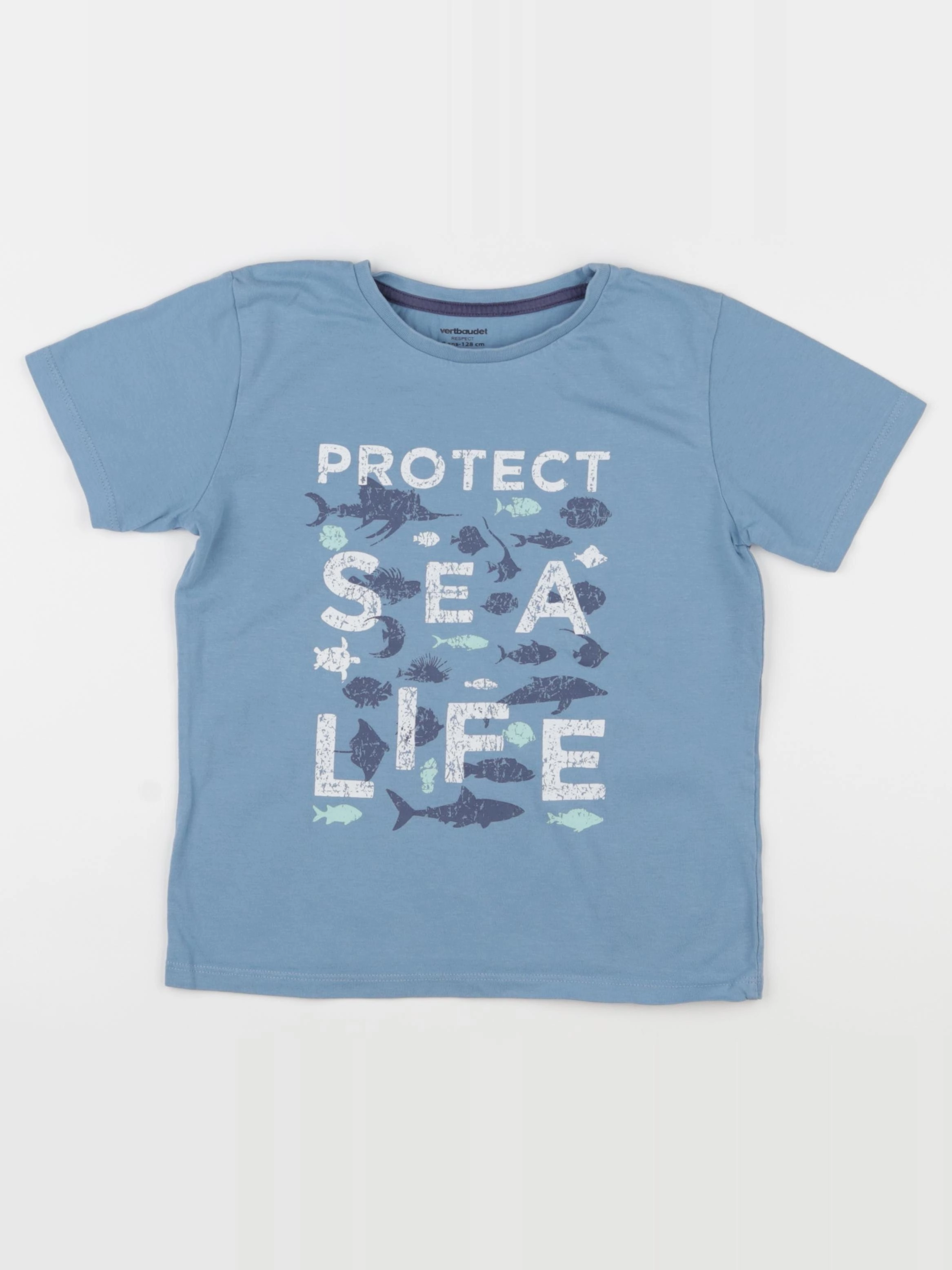 Vertbaudet - tee-shirt bleu - 8 ans
