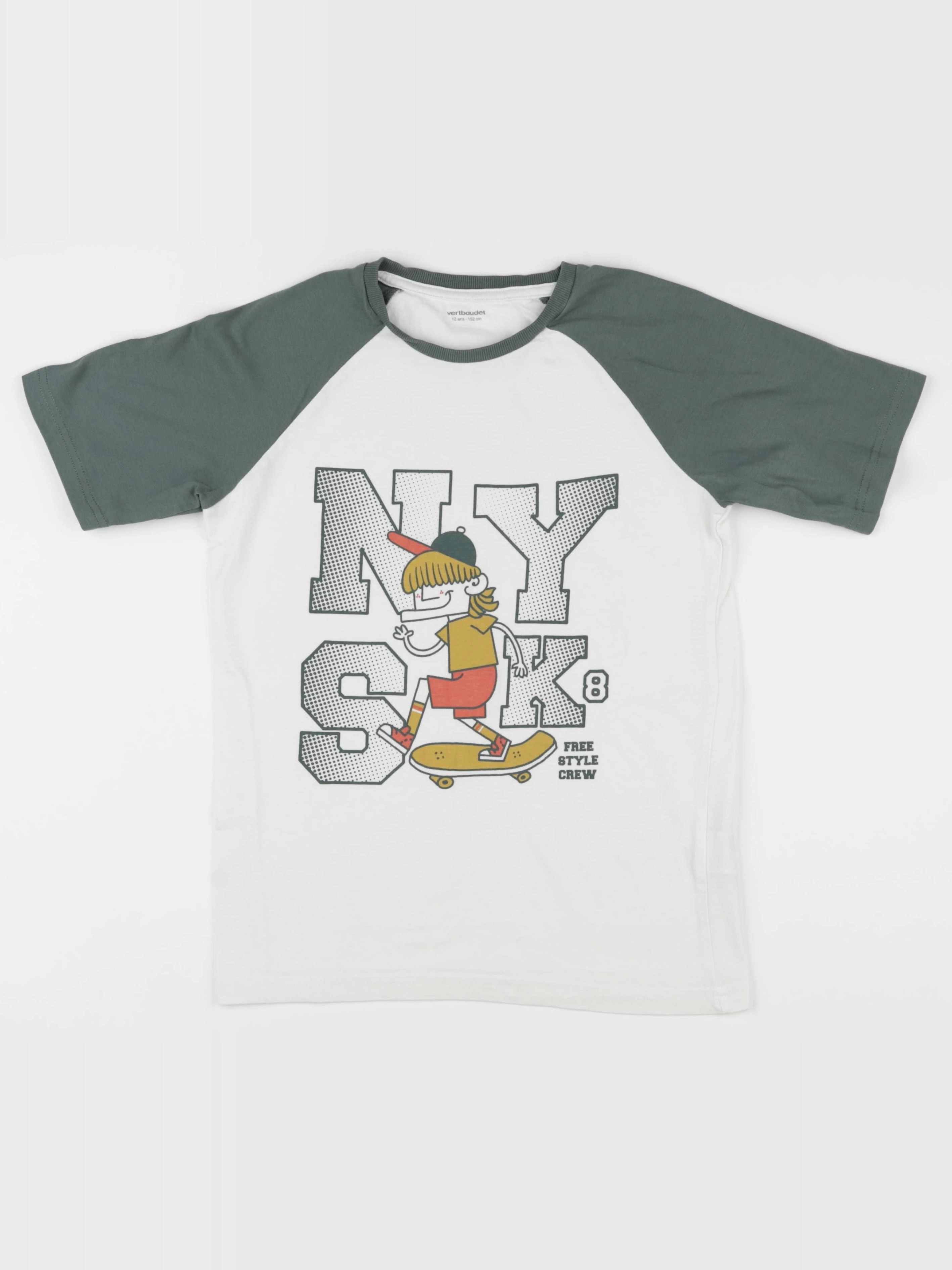 Vertbaudet - tee-shirt vert, blanc - 12 ans