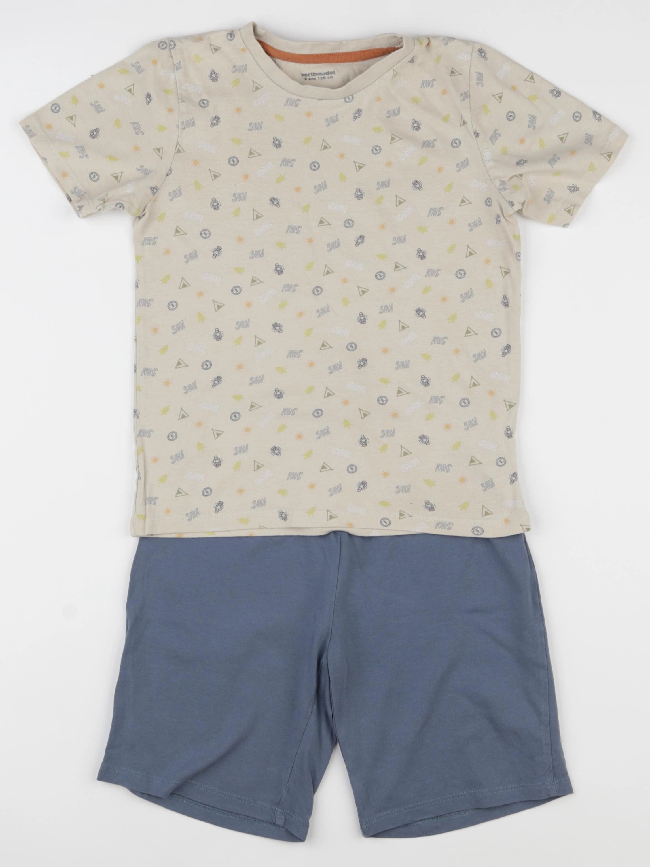 Vertbaudet - pyjama coton beige, bleu - 8 ans