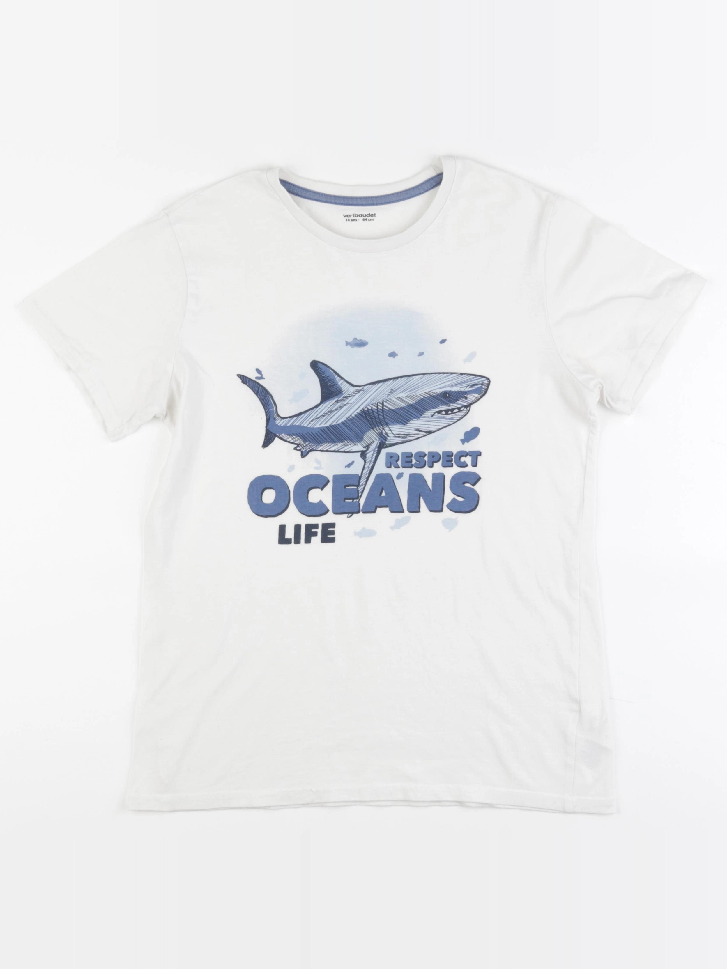 Vertbaudet - tee-shirt blanc, bleu - 14 ans
