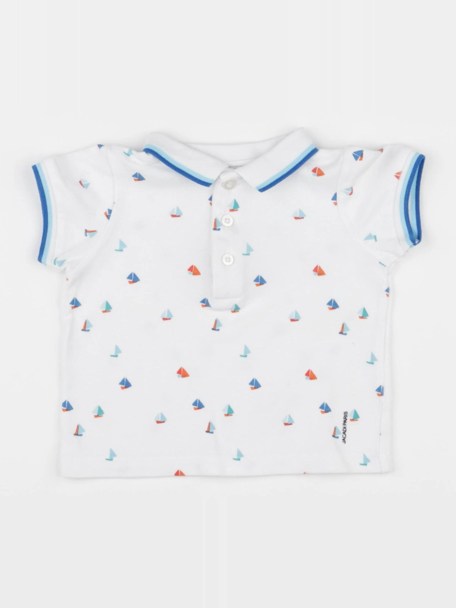 Jacadi - polo blanc, bleu - 12 mois