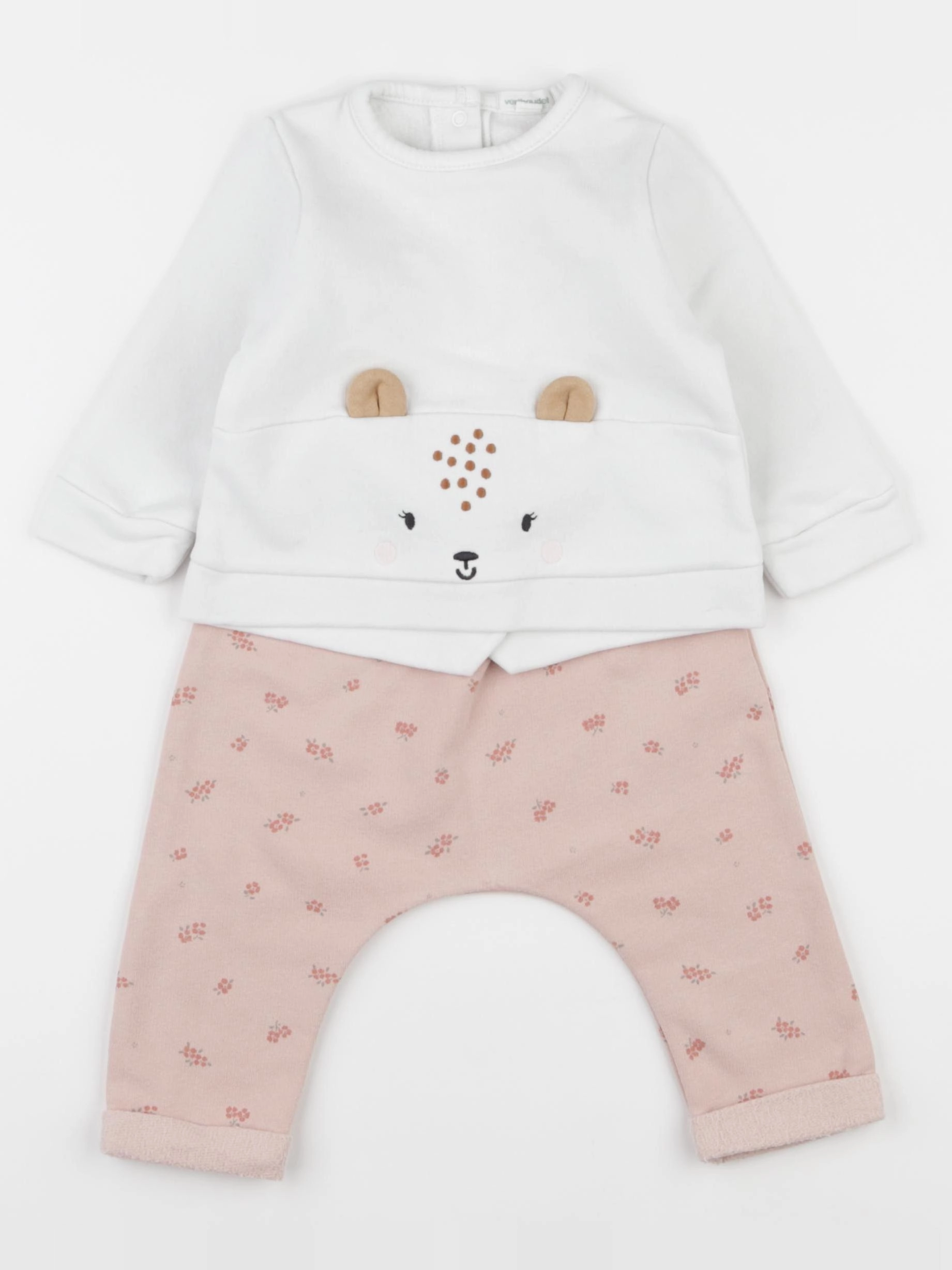 Vertbaudet - ensemble blanc, rose - 6 mois