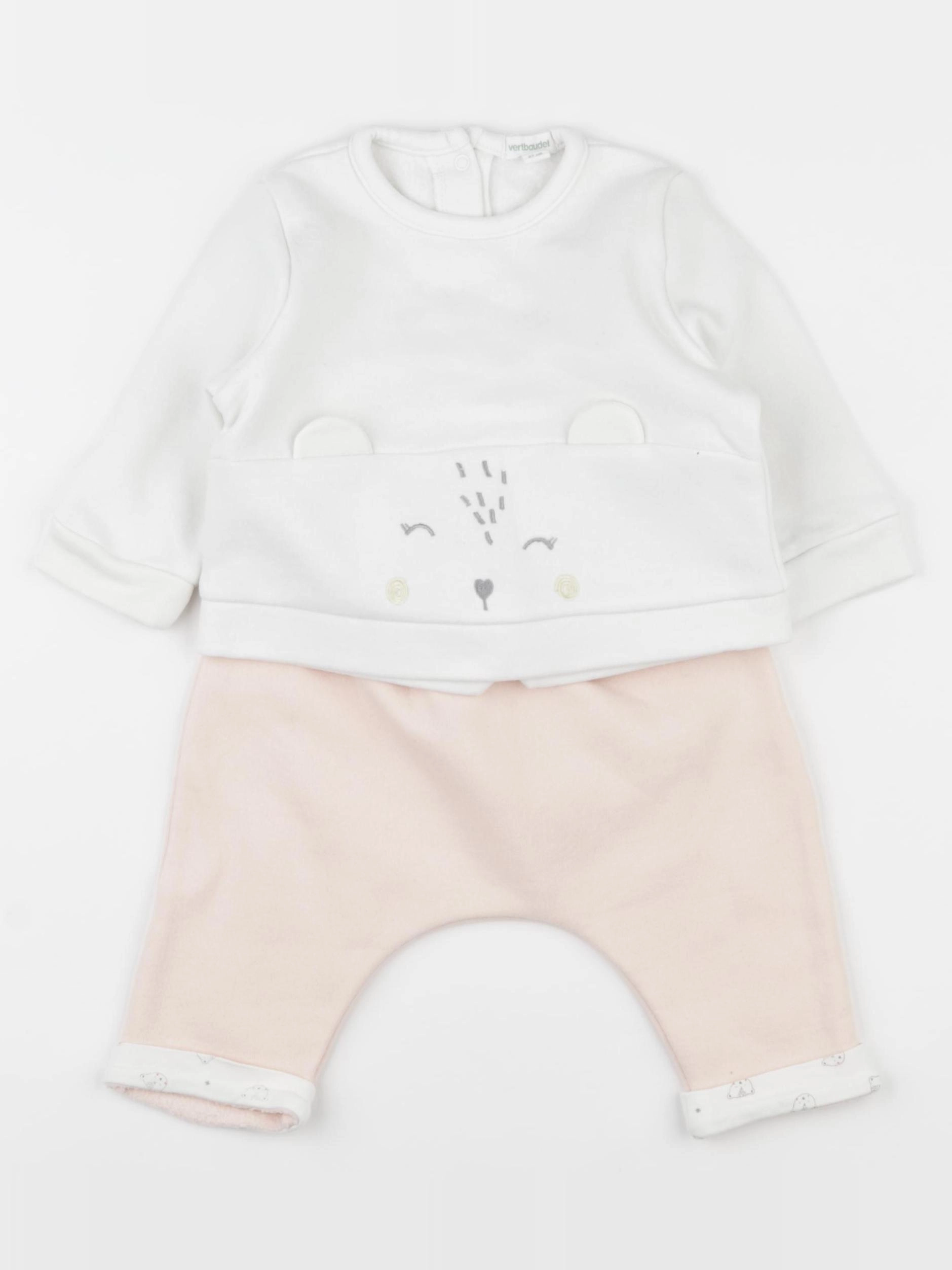 Vertbaudet - ensemble rose, blanc - 6 mois