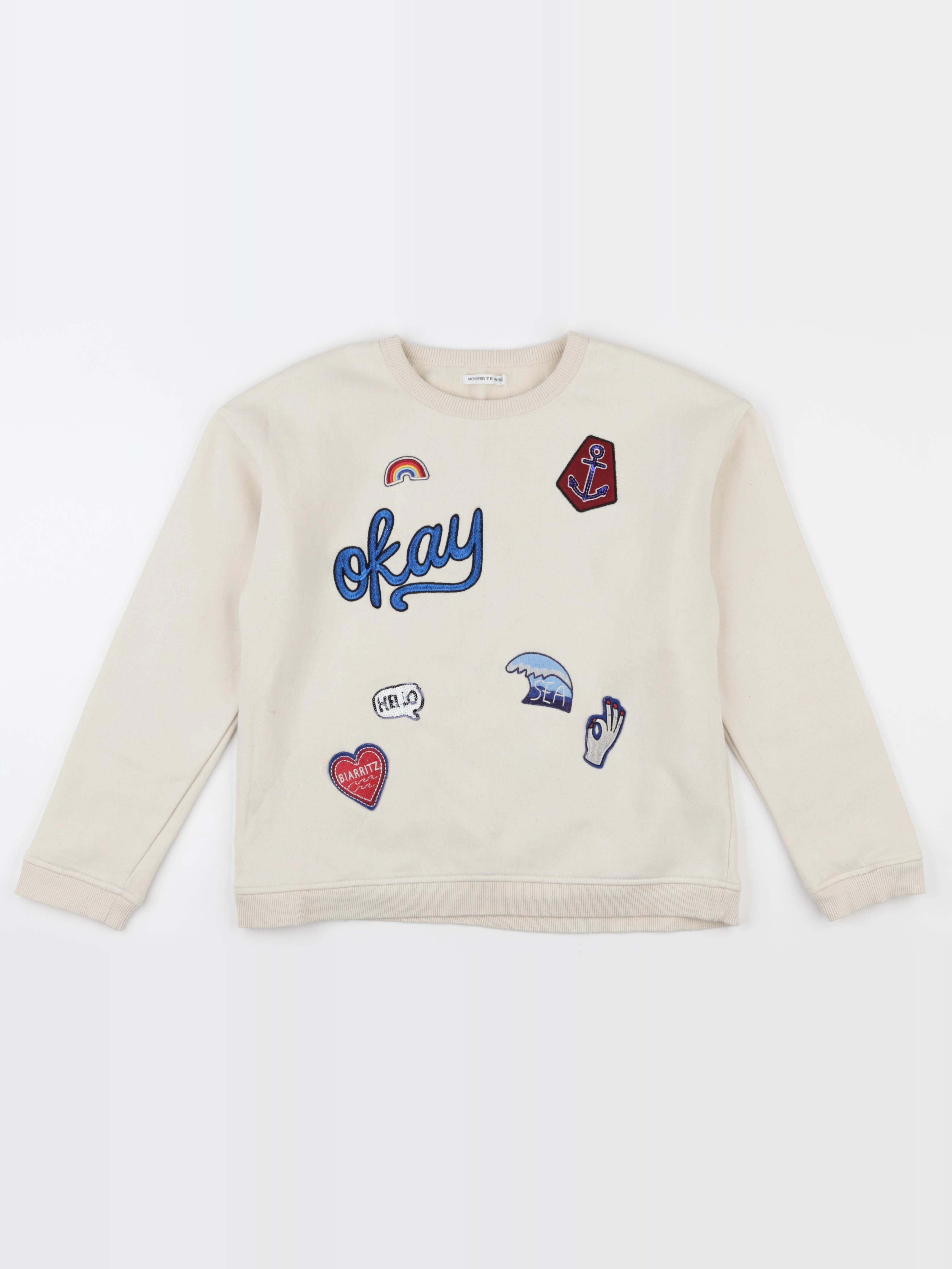 Monoprix - sweat beige - 14 ans