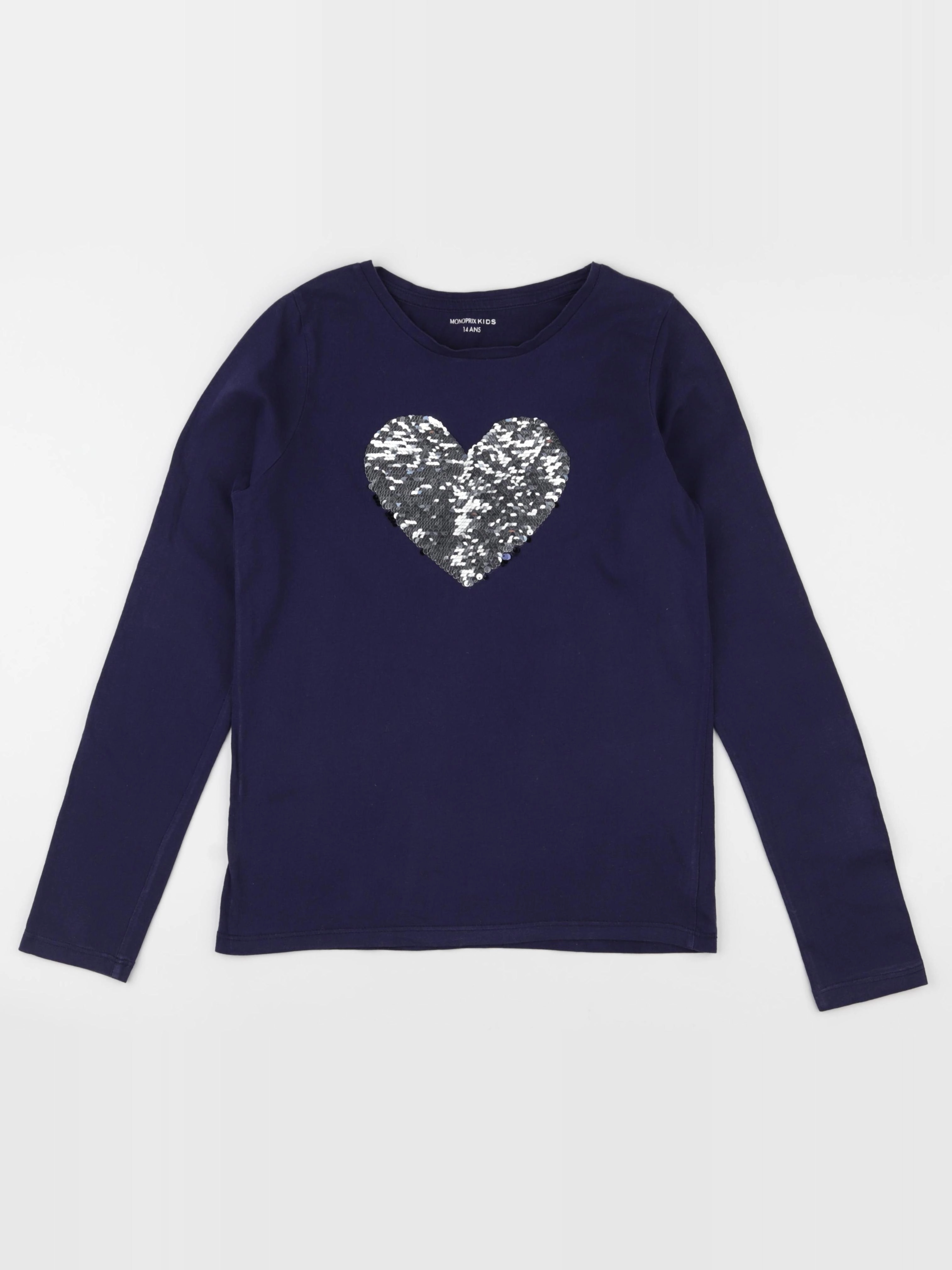 Monoprix - tee-shirt bleu, argent - 14 ans