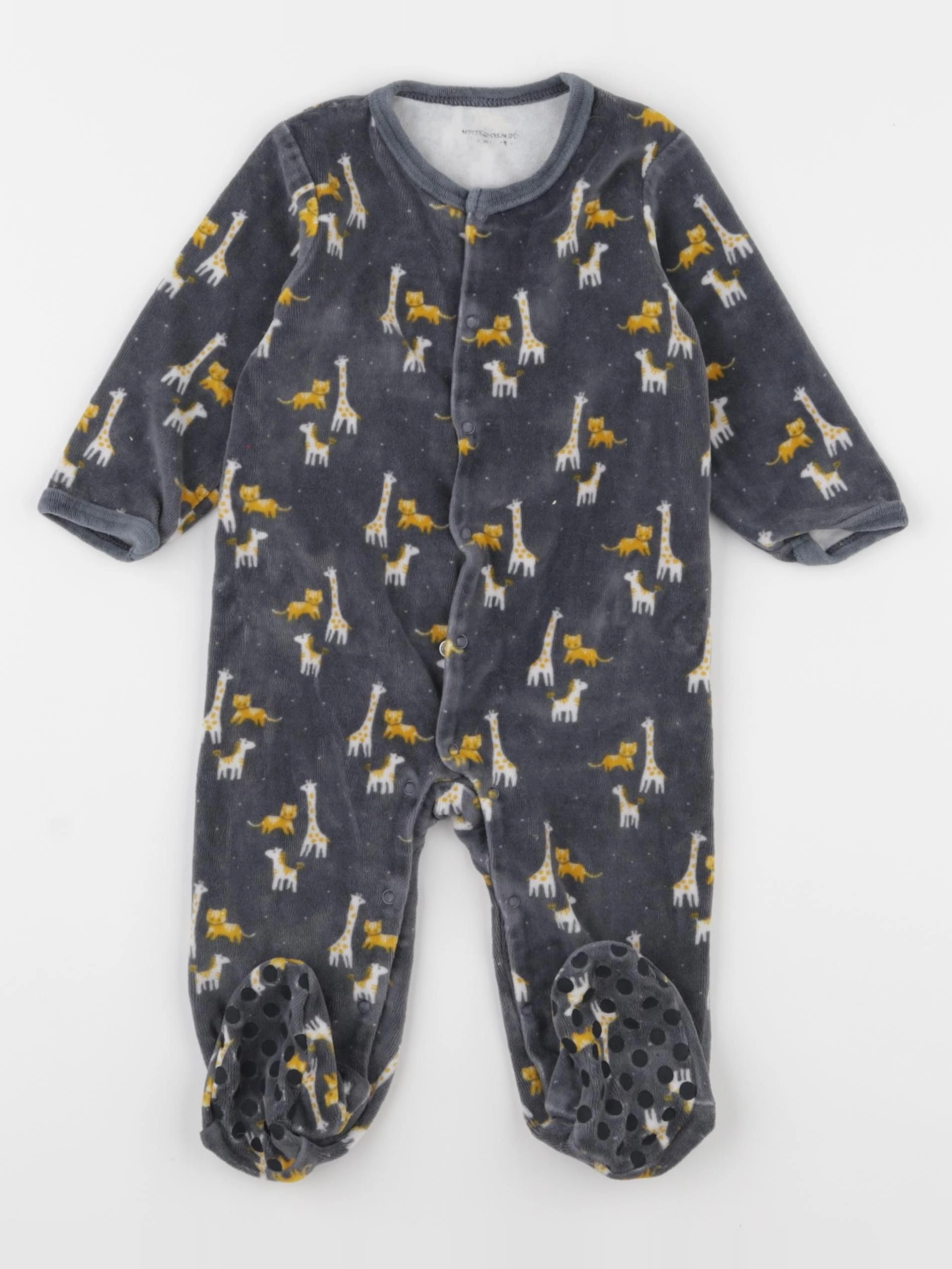 Vertbaudet - pyjama velours gris, jaune - 12 mois