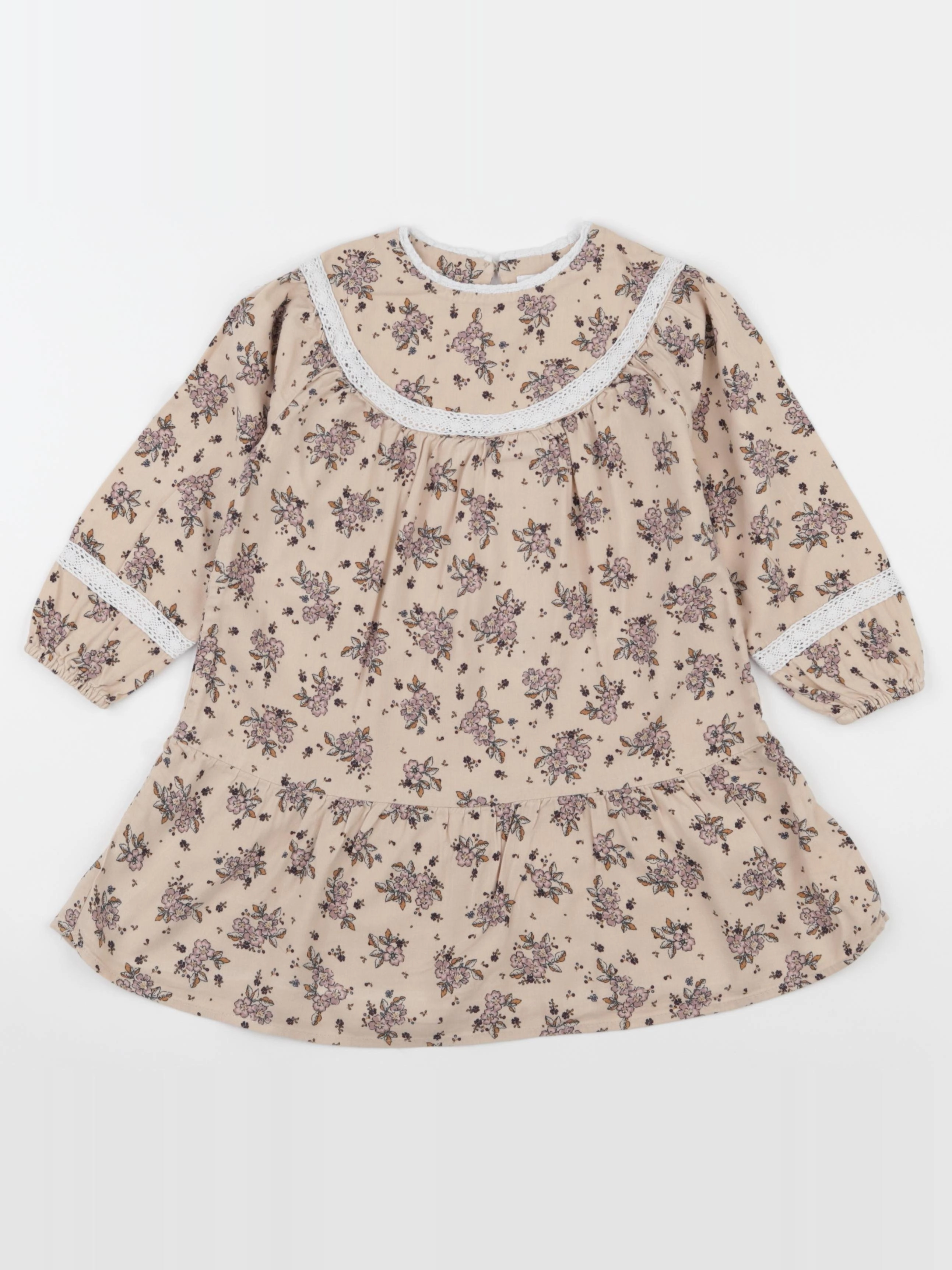 Vertbaudet - robe beige, rose - 4 ans