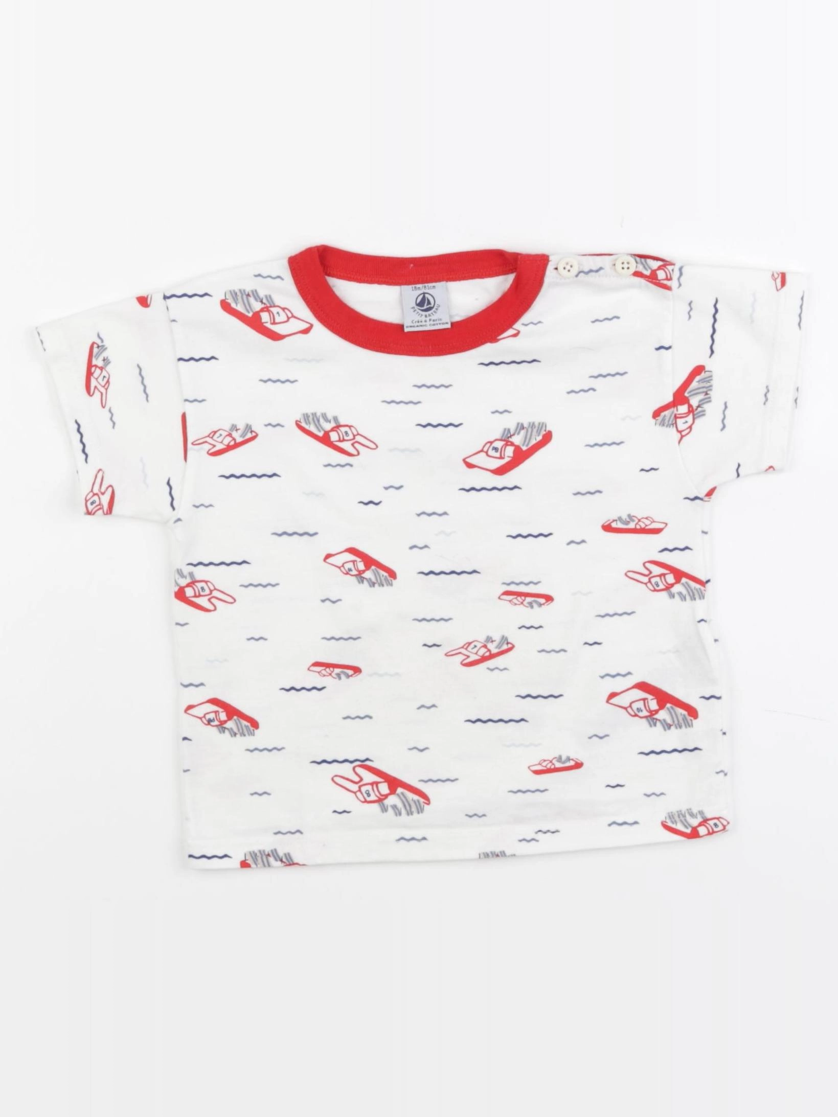 Petit Bateau - tee-shirt blanc, rouge - 18 mois