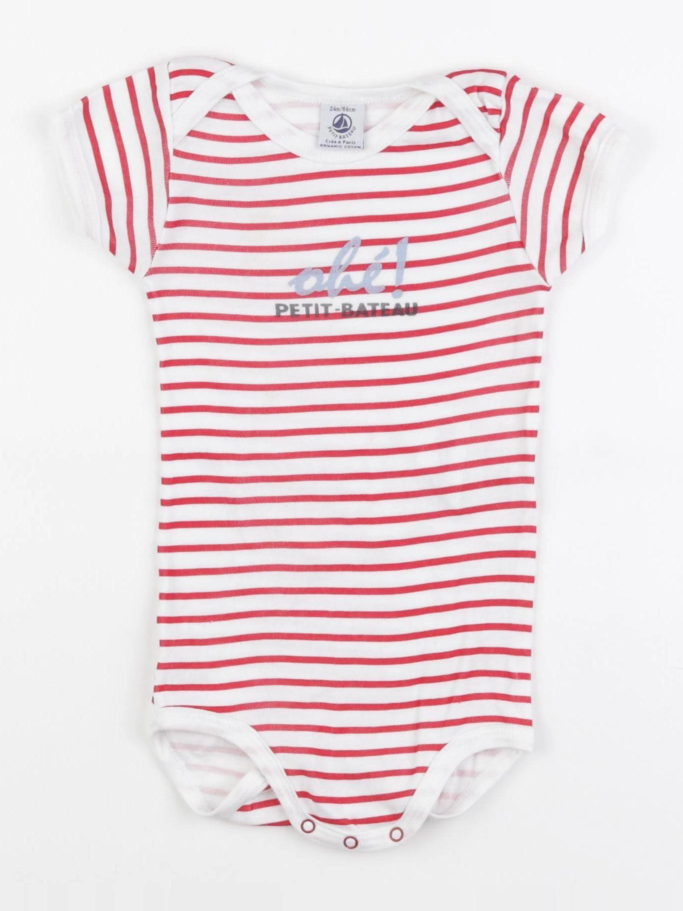 Petit Bateau - body blanc, rouge - 24 mois