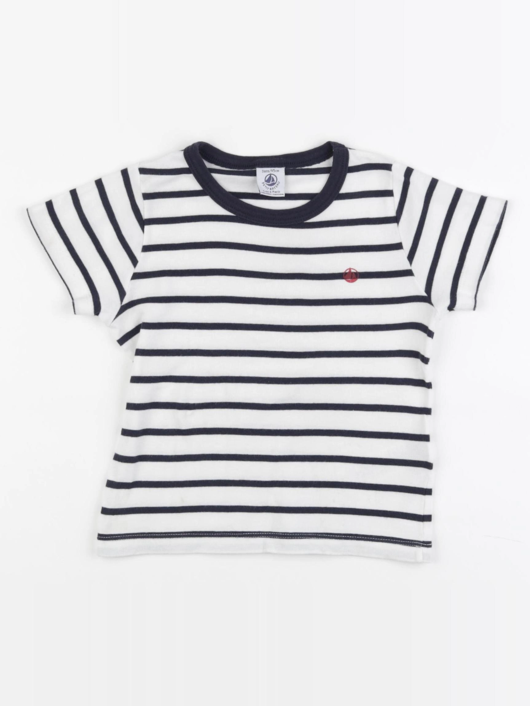Petit Bateau - tee-shirt blanc, bleu - 3 ans