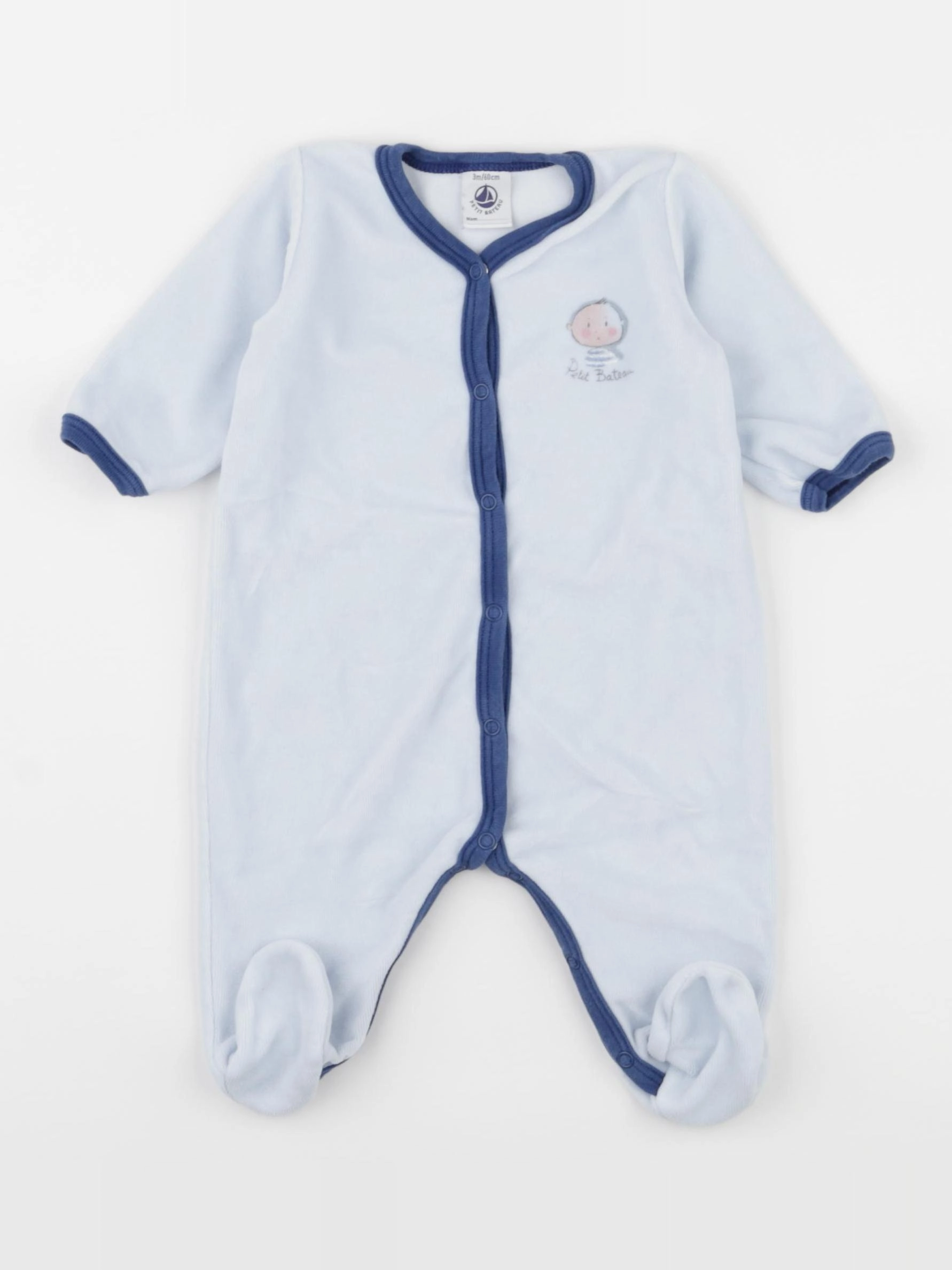 Petit Bateau - pyjama velours bleu - 3 mois