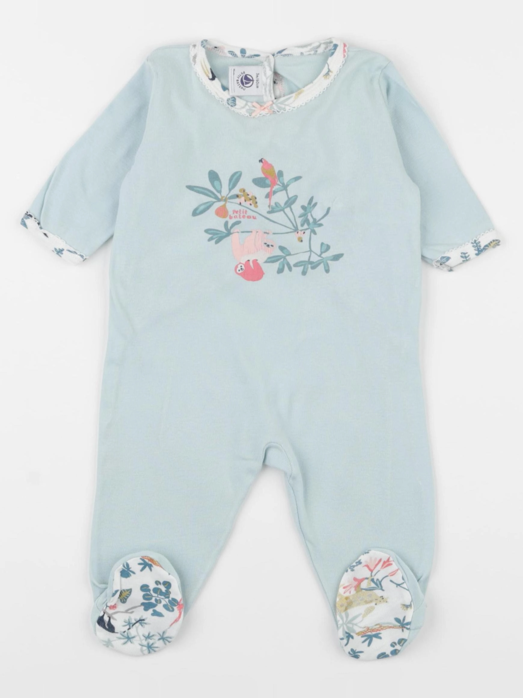 Petit Bateau - pyjama coton vert - 3 mois