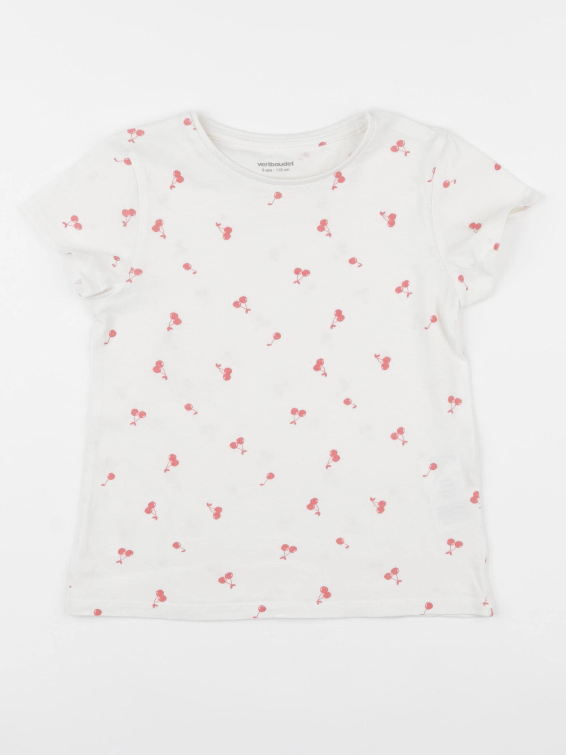 Vertbaudet - tee-shirt blanc, rose - 6/7 ans