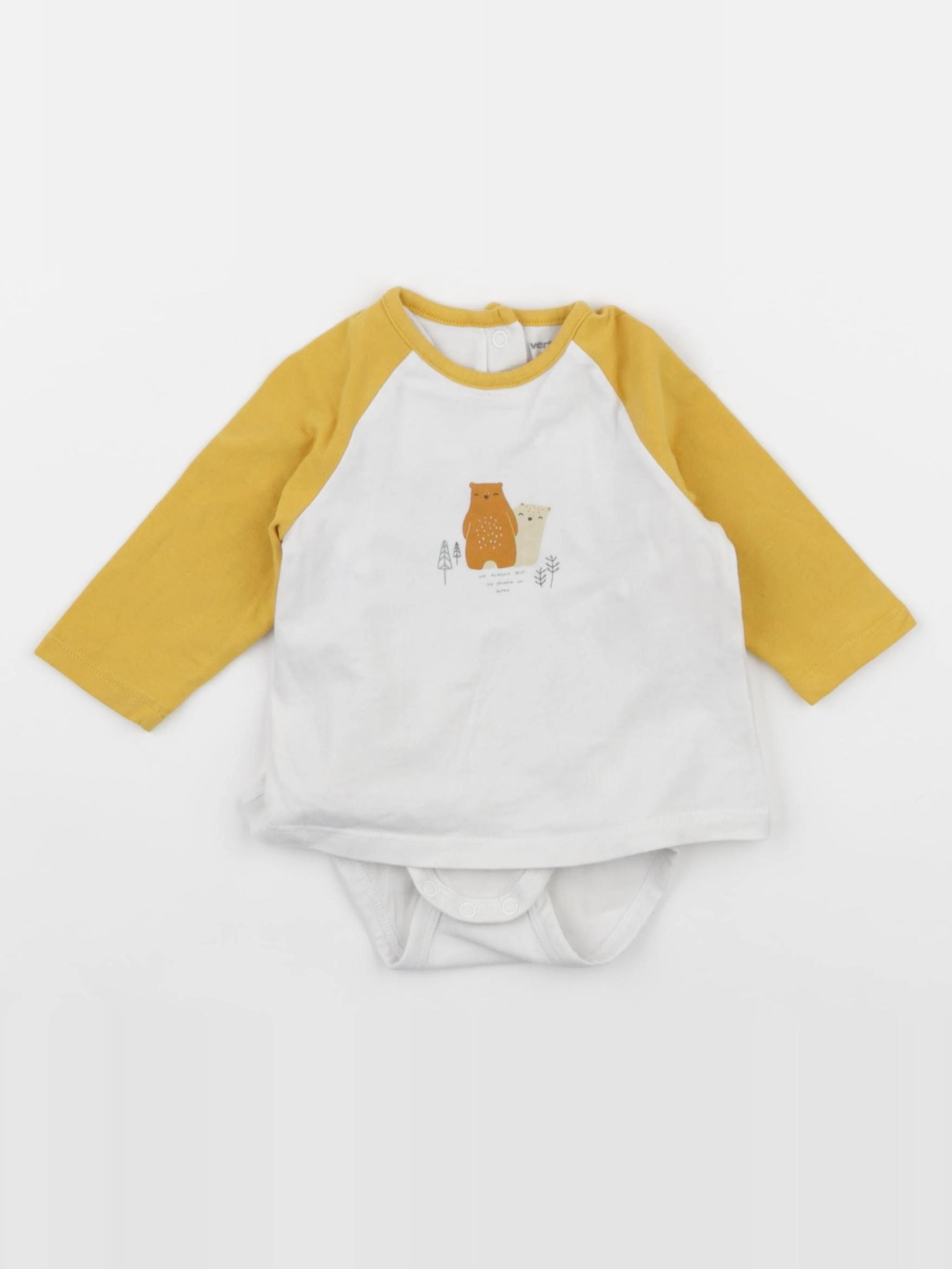 Vertbaudet - body tee-shirt blanc, jaune - 1 mois
