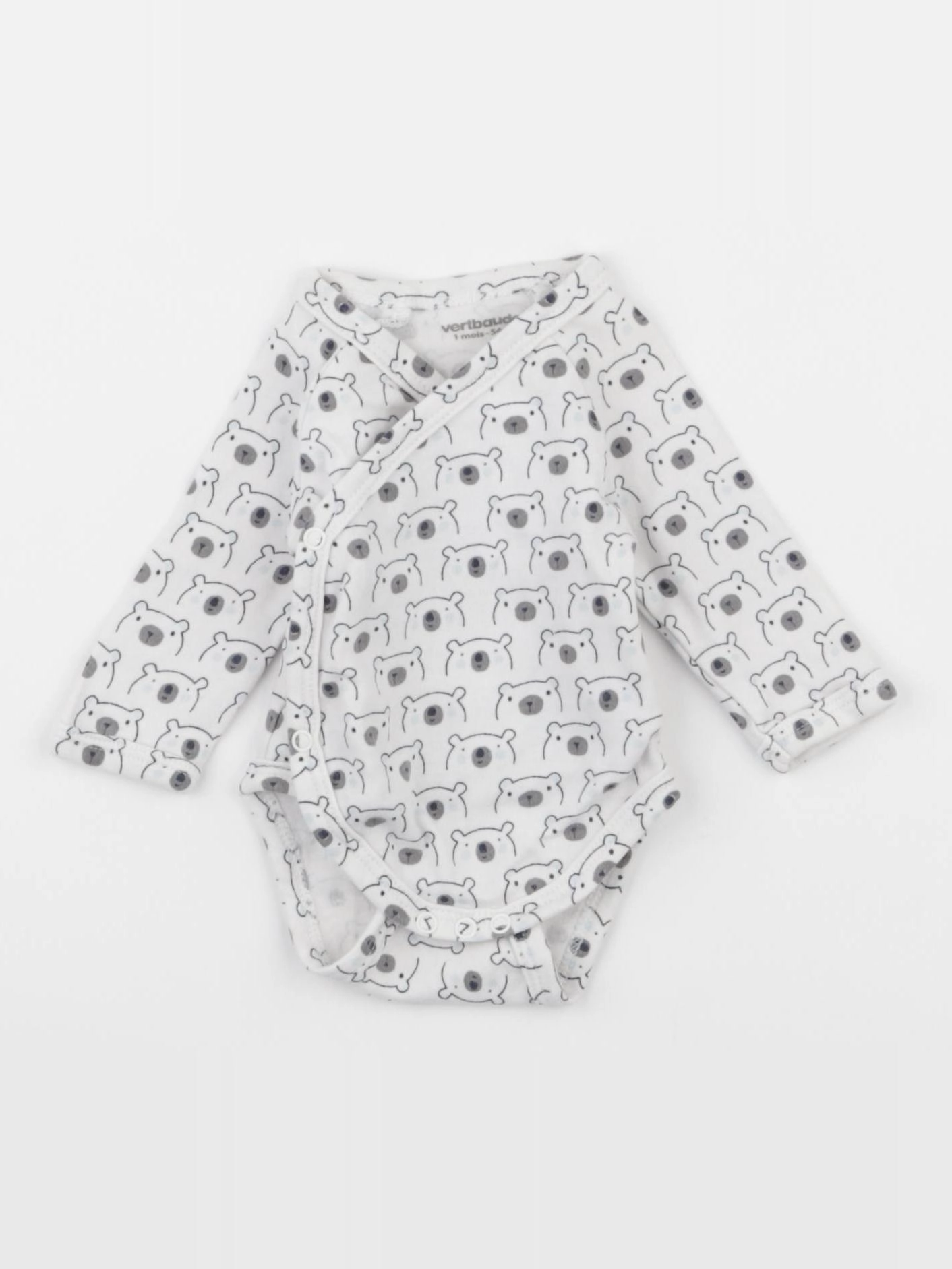 Vertbaudet - body blanc, gris - 1 mois