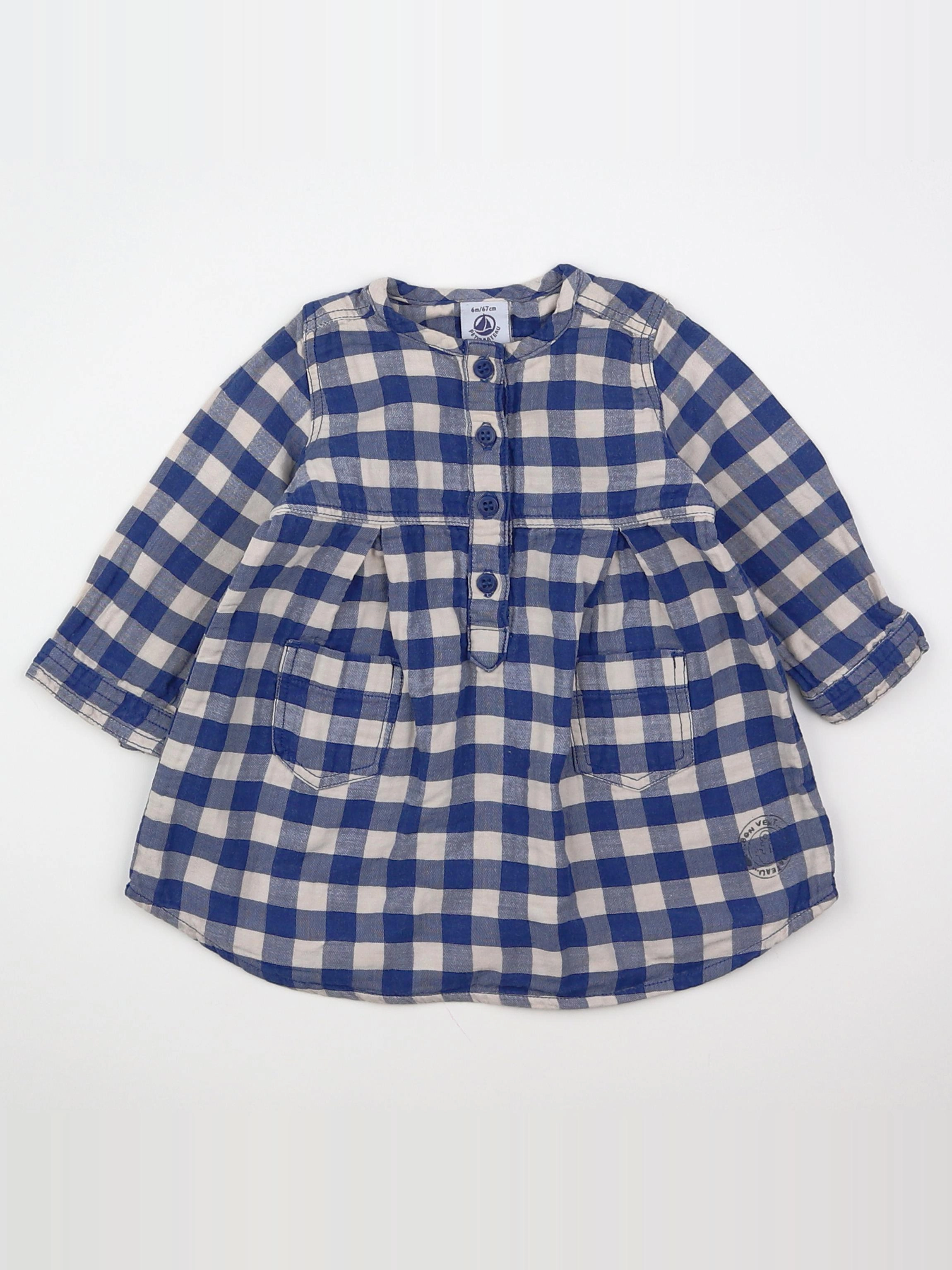 Petit Bateau - robe bleu, beige - 6 mois