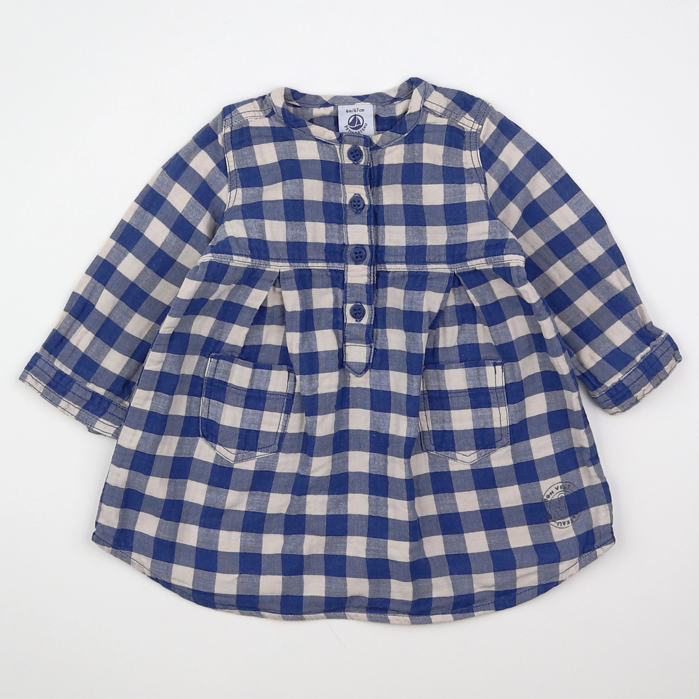 Petit Bateau - robe bleu, beige - 6 mois