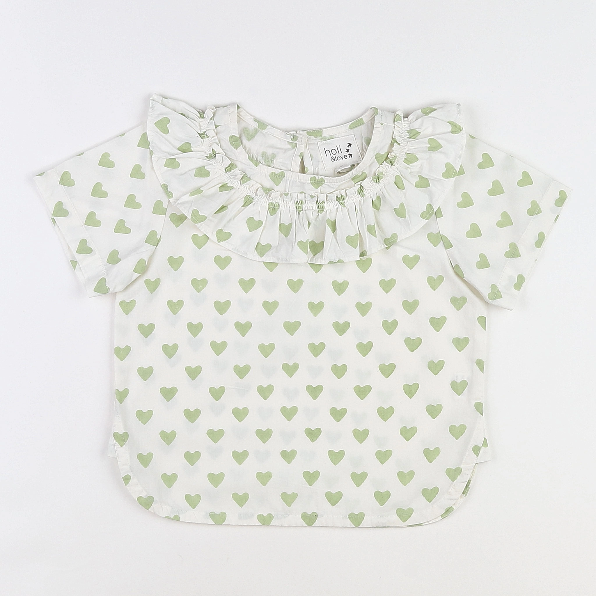 Holi & Love - blouse n°2 blanc,vert (neuf) - 8/9 ans