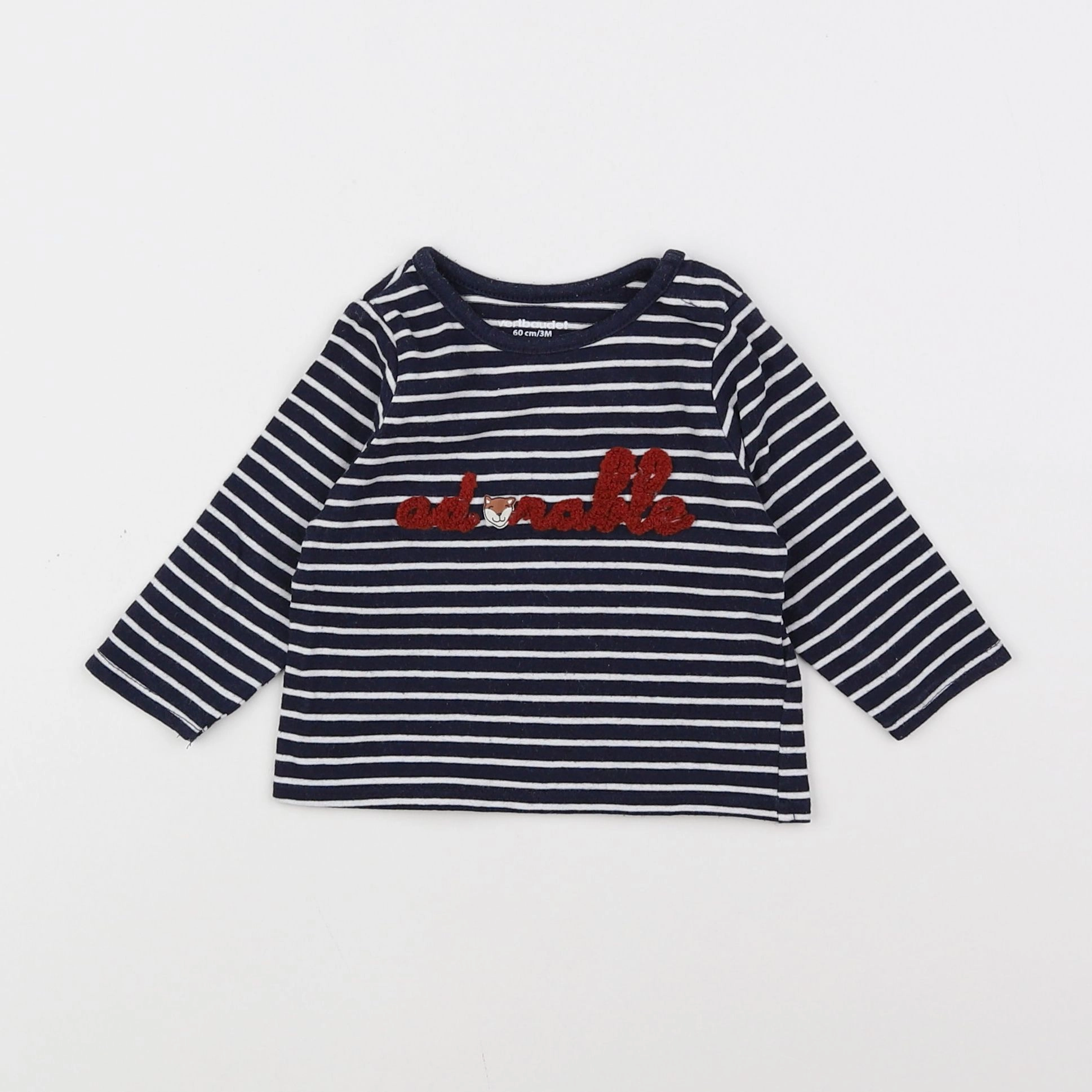 Vertbaudet - tee-shirt blanc, bleu - 3 mois