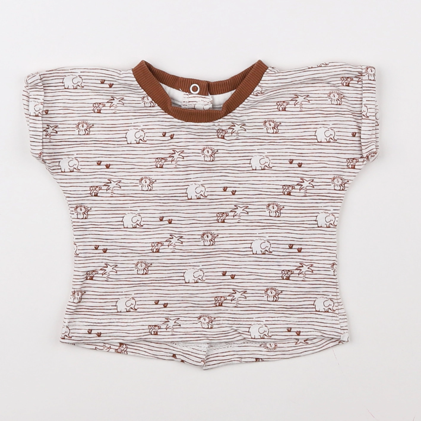 Vertbaudet - tee-shirt blanc, marron - 3 mois