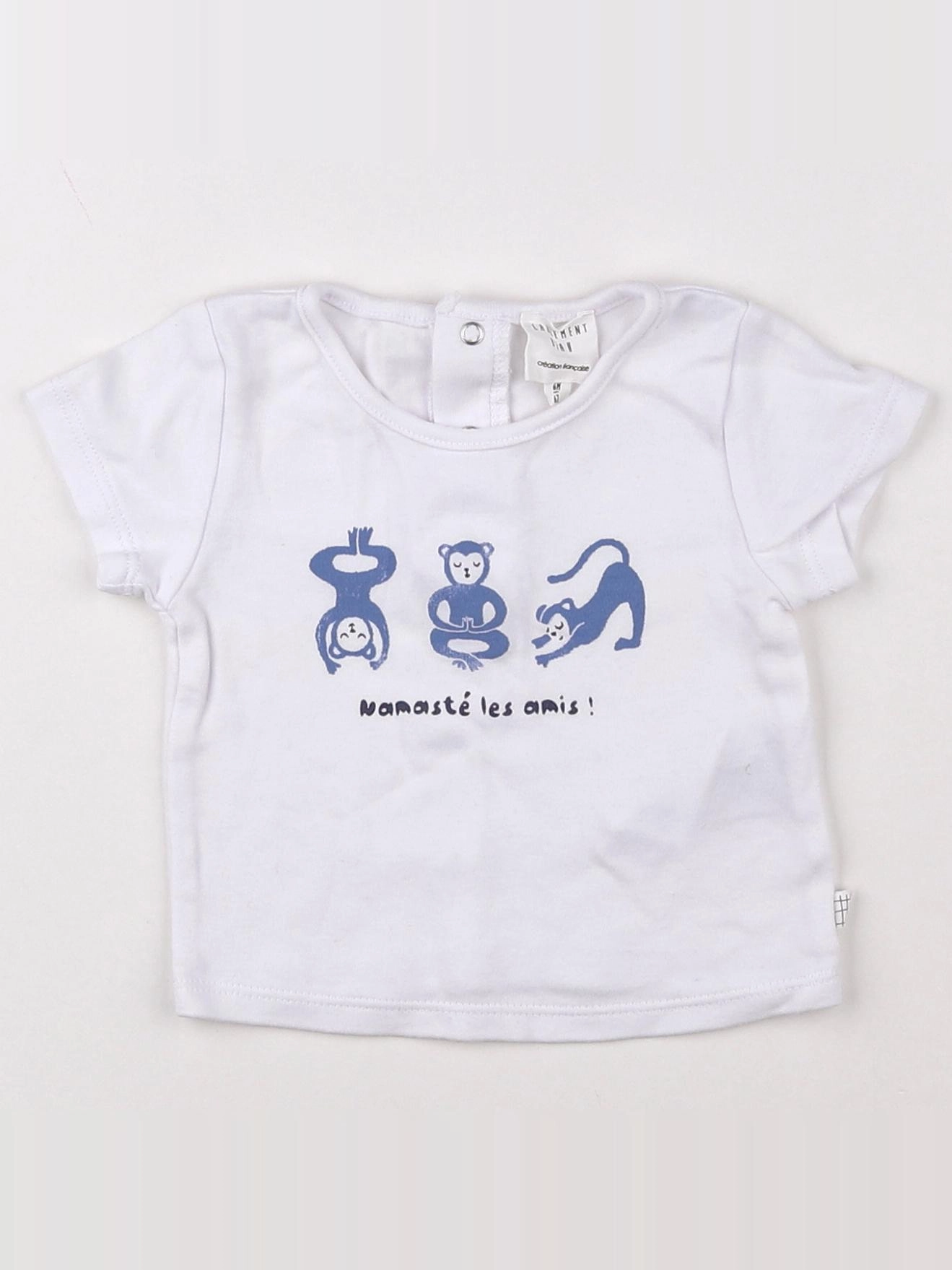 Carrément Beau - tee-shirt blanc, bleu - 6 mois