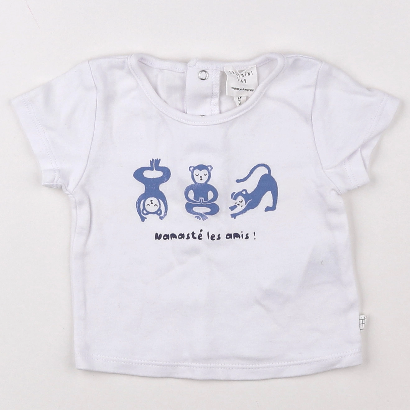 Carrément Beau - tee-shirt blanc, bleu - 6 mois