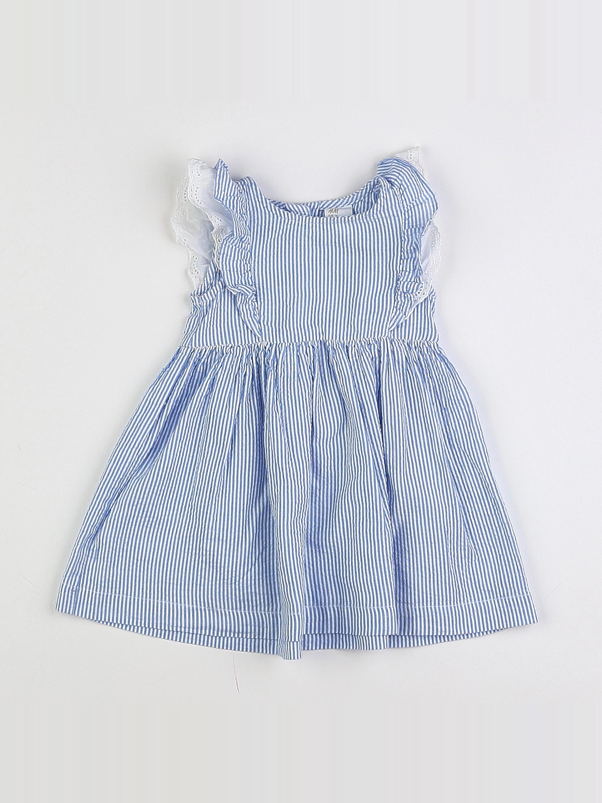 H&M - robe blanc, bleu - 6/9 mois