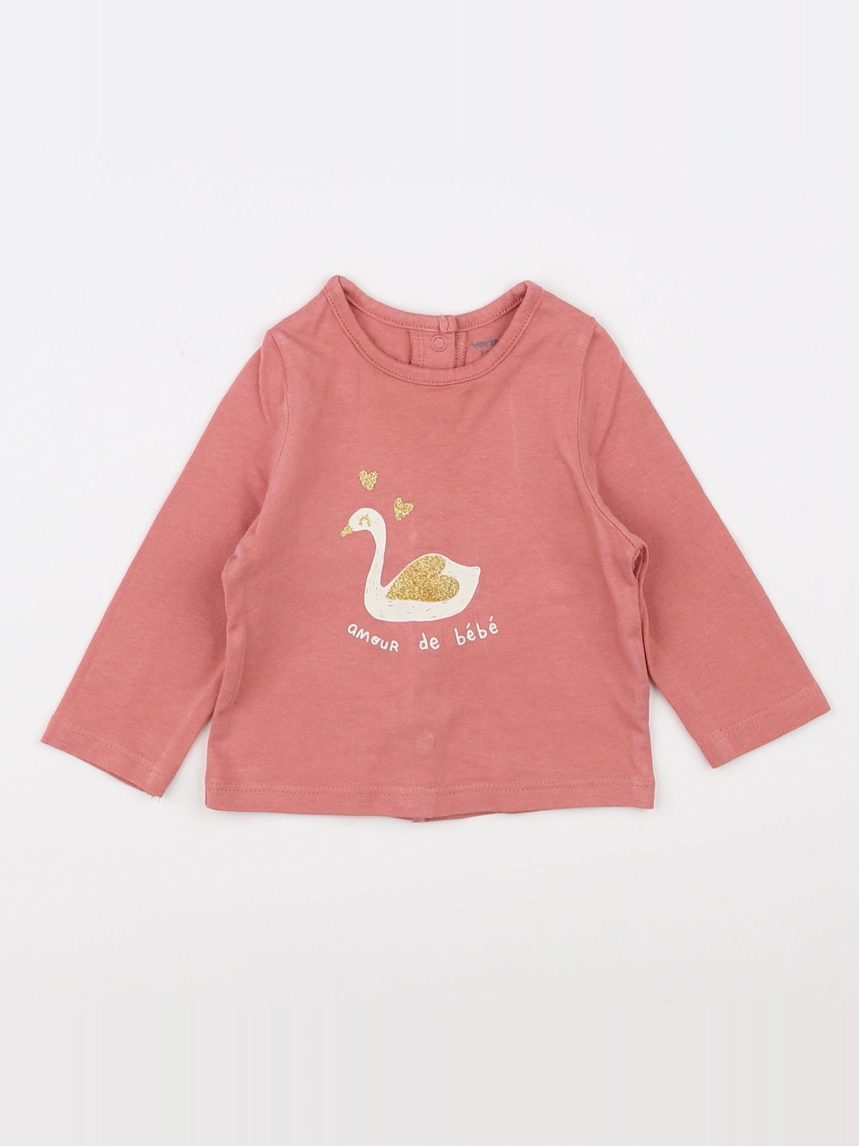 Vertbaudet - tee-shirt rose, or - 3 mois