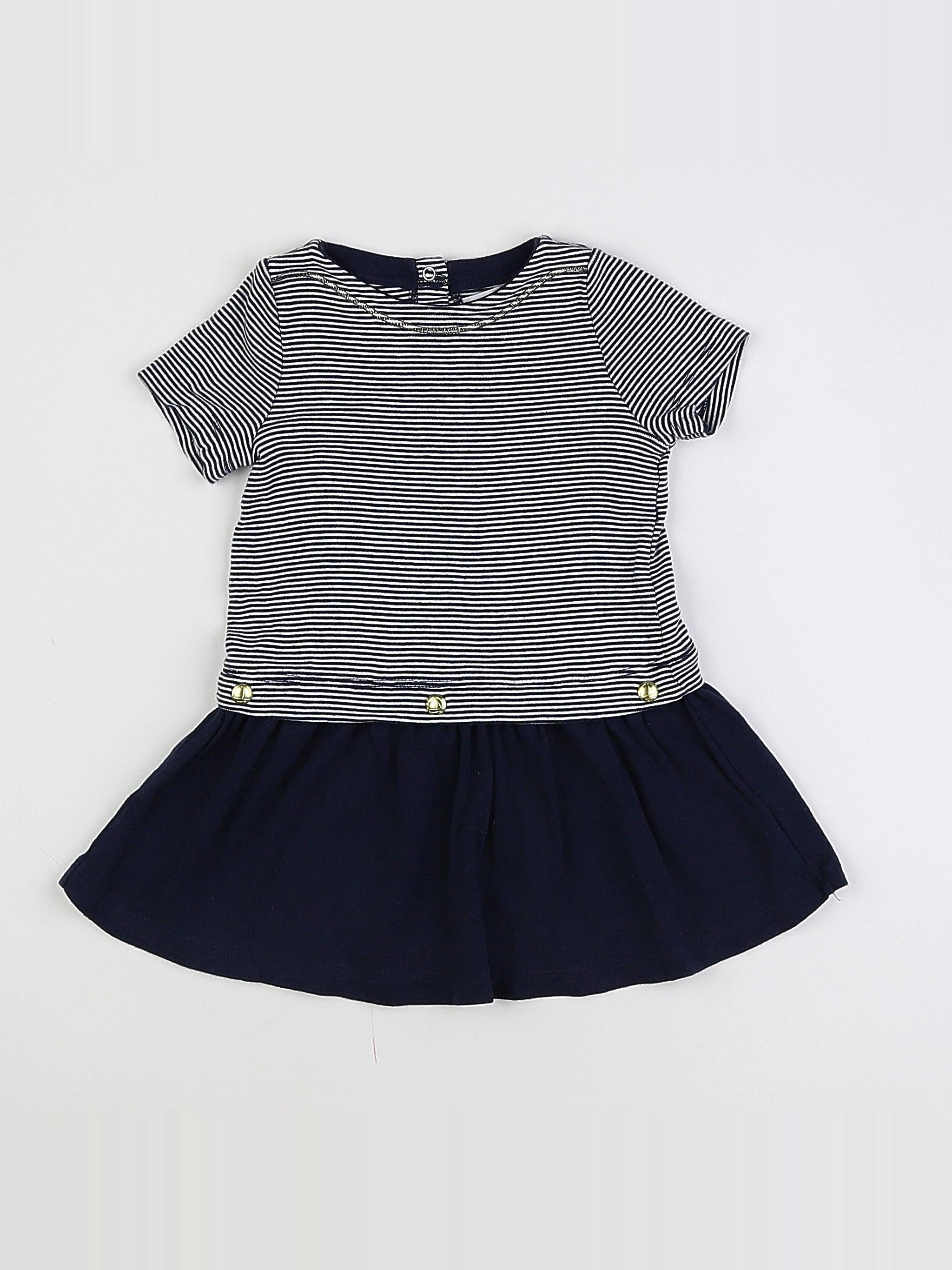 Petit Bateau - robe bleu, blanc - 12 mois