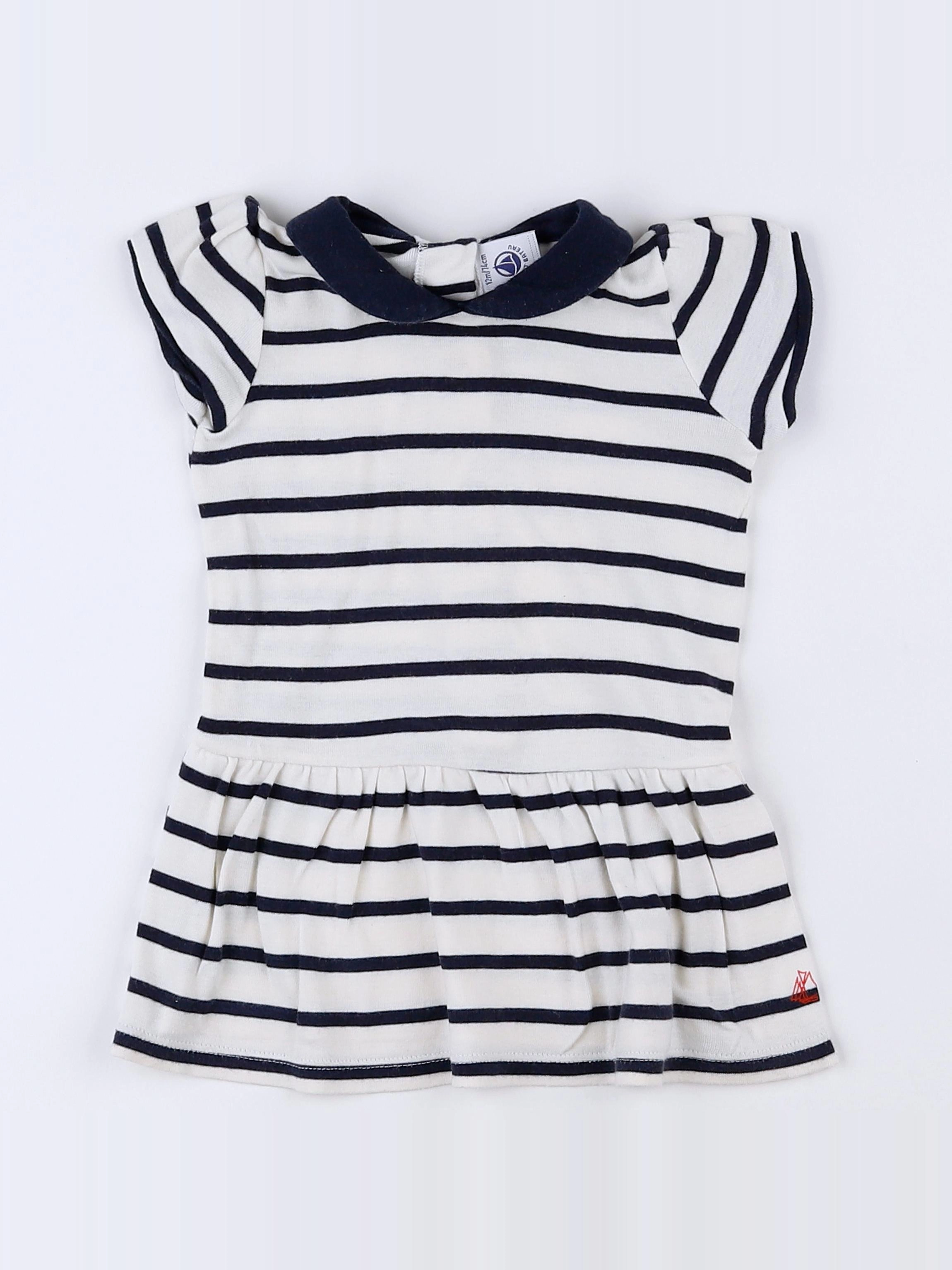 Petit Bateau - robe blanc, bleu - 12 mois