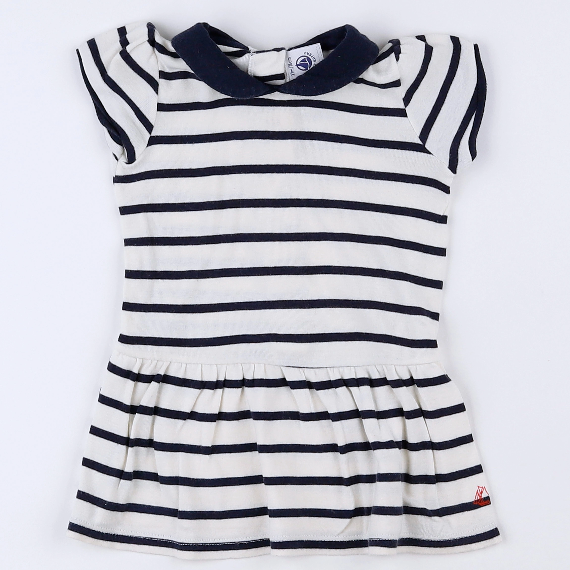Petit Bateau - robe blanc, bleu - 12 mois