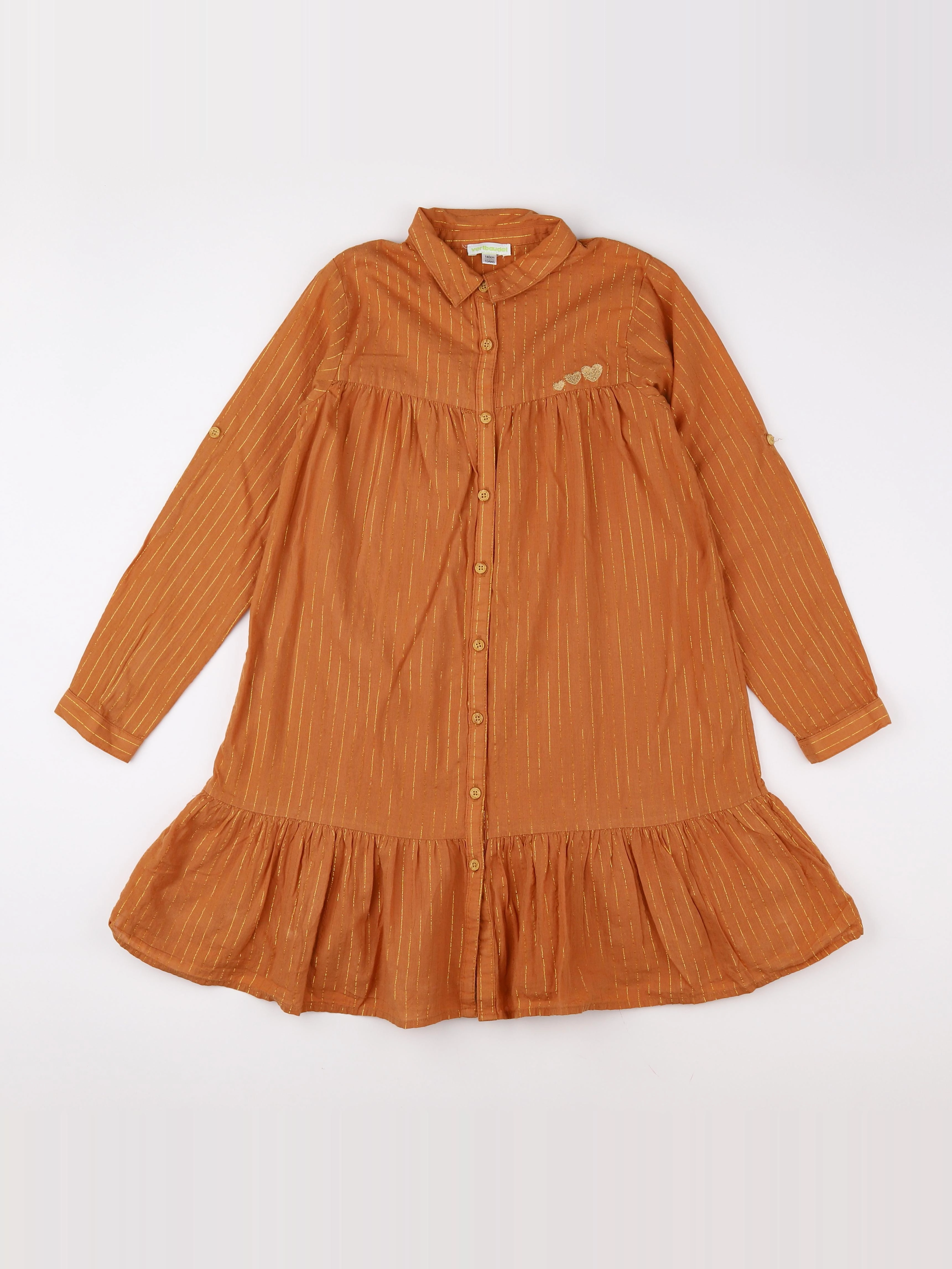 Vertbaudet - robe marron, or - 10 ans