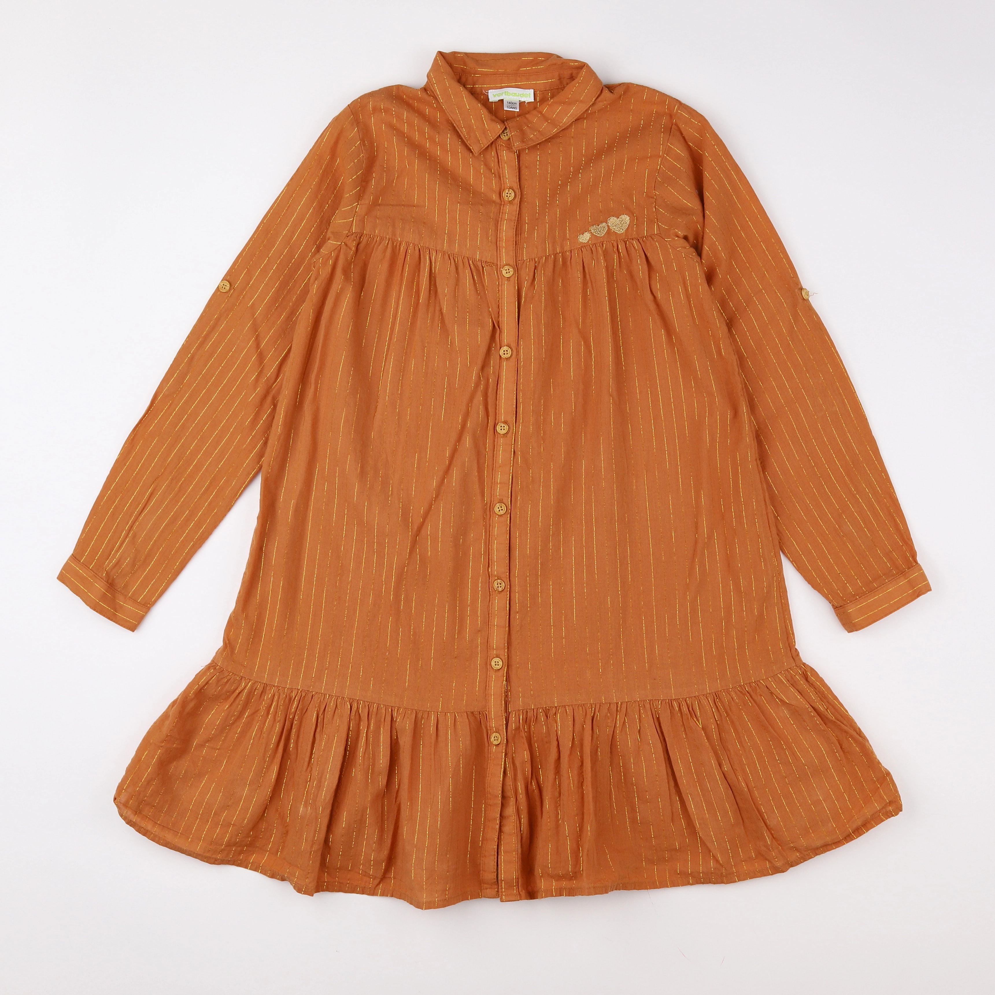 Vertbaudet - robe marron, or - 10 ans