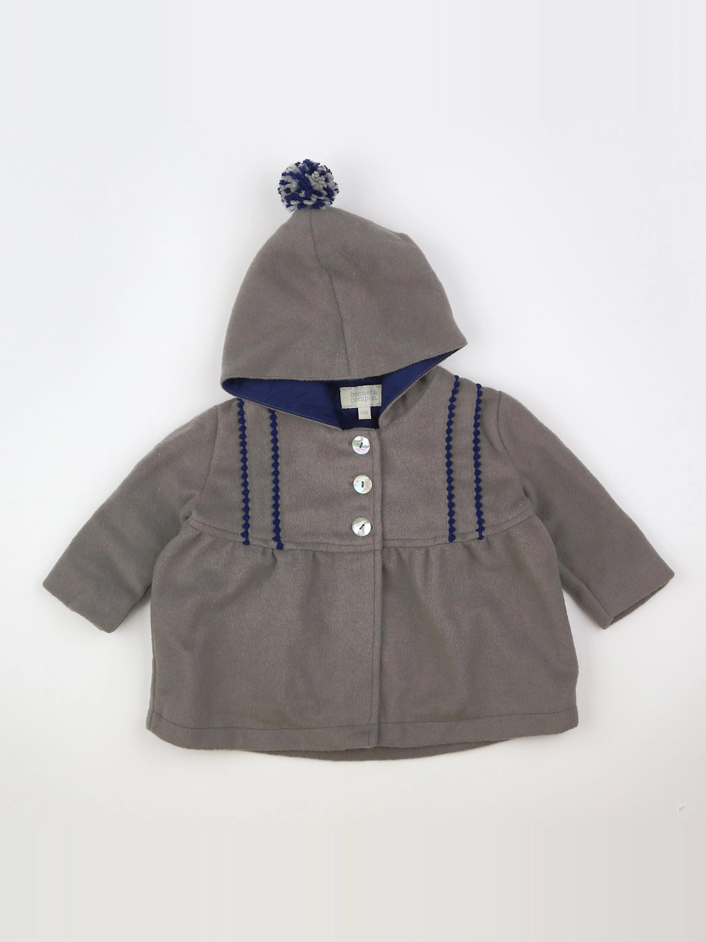 Bonnet à Pompon - manteau taupe - 6 mois