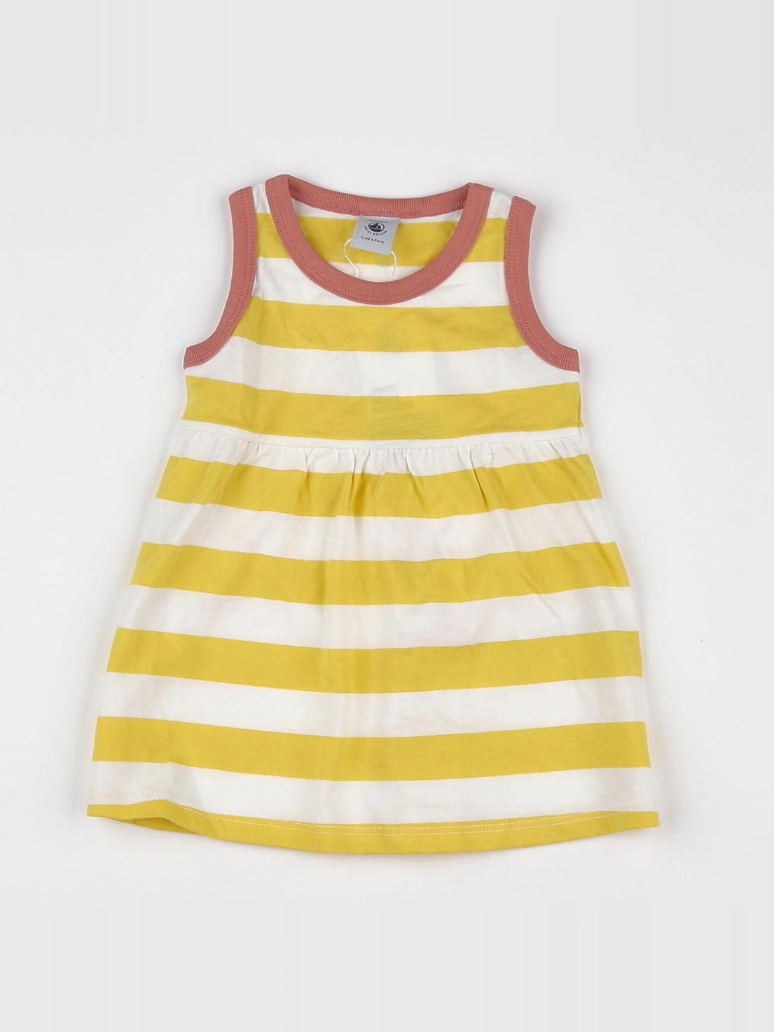 Petit Bateau - robe jaune, blanc (état neuf) - 3 mois