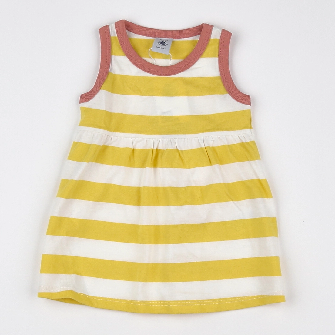 Petit Bateau - robe jaune, blanc (état neuf) - 3 mois