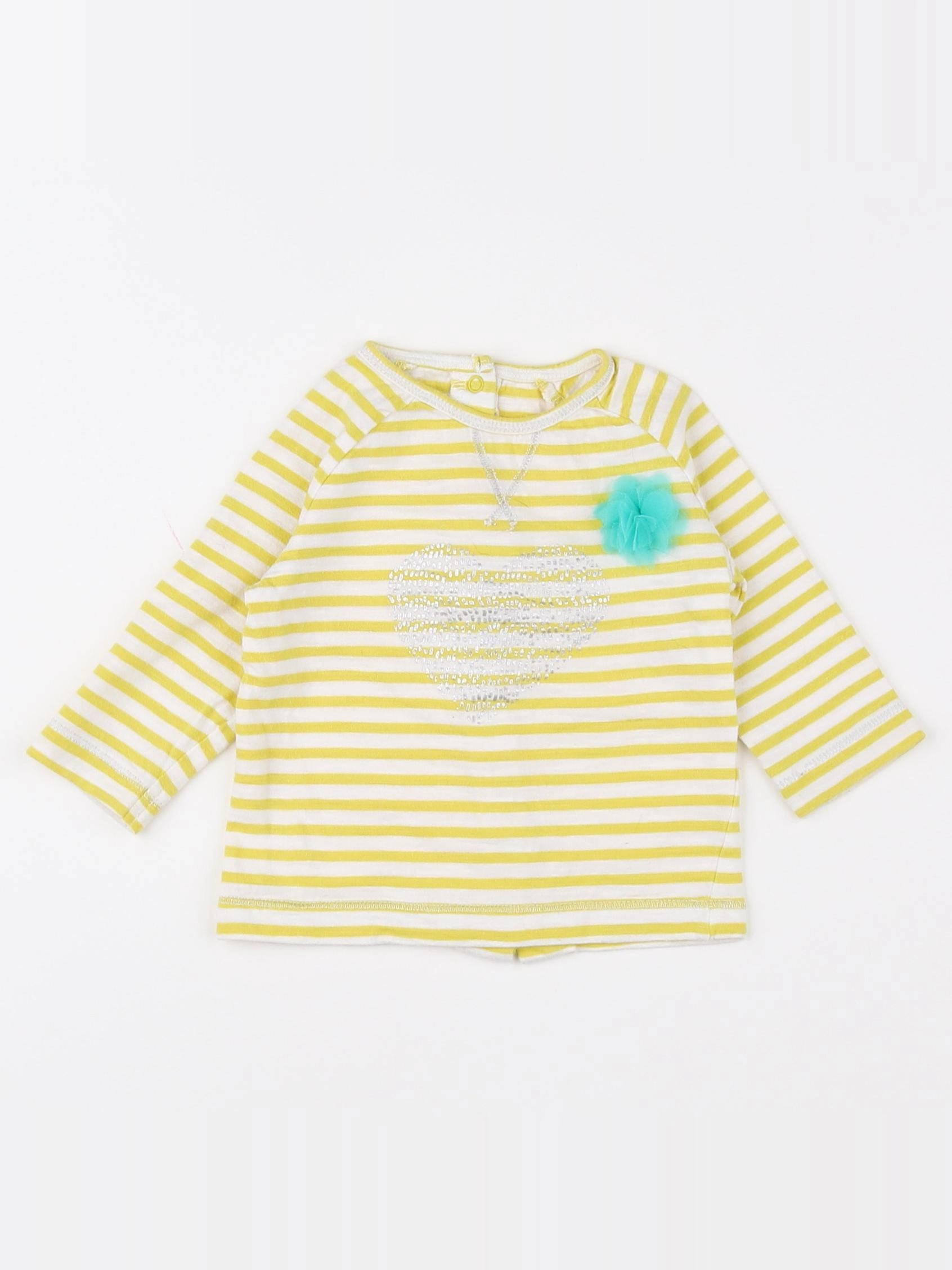 Vertbaudet - tee-shirt blanc, jaune - 3 mois