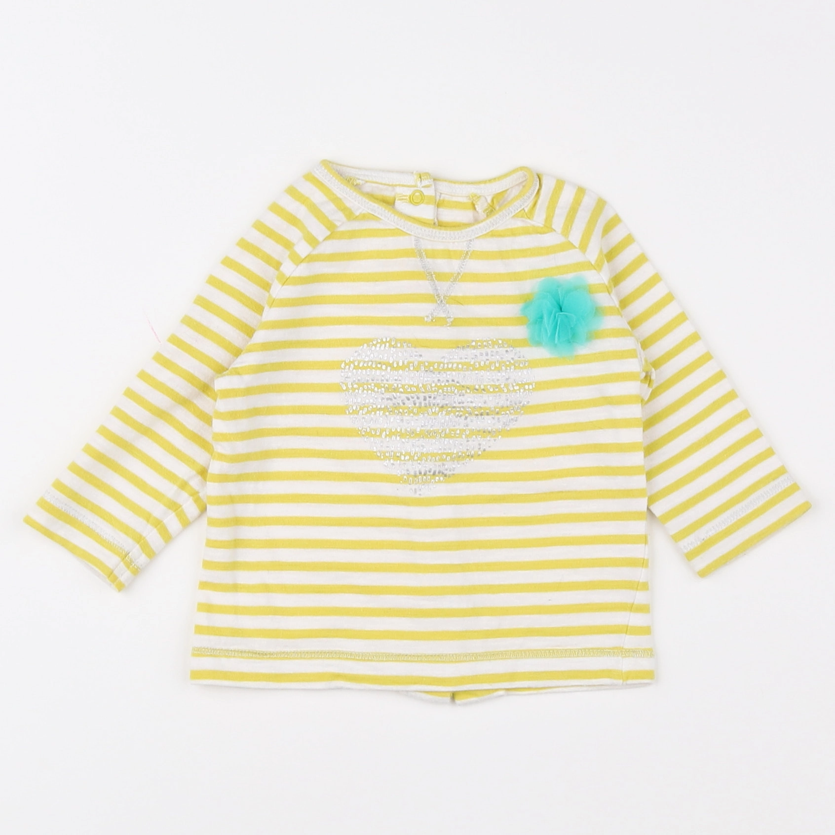 Vertbaudet - tee-shirt blanc, jaune - 3 mois