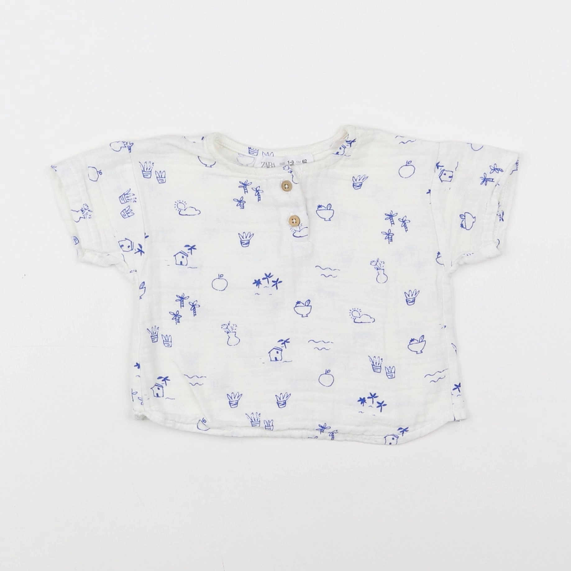 Zara - chemise blanc, bleu - 1/3 mois