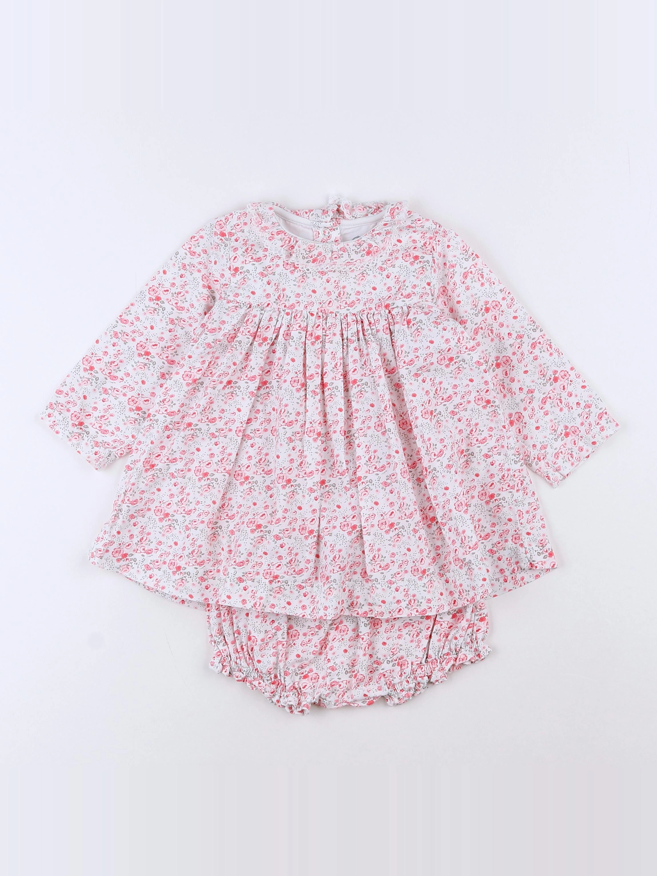 Petit Bateau - robe blanc, rose - 12 mois